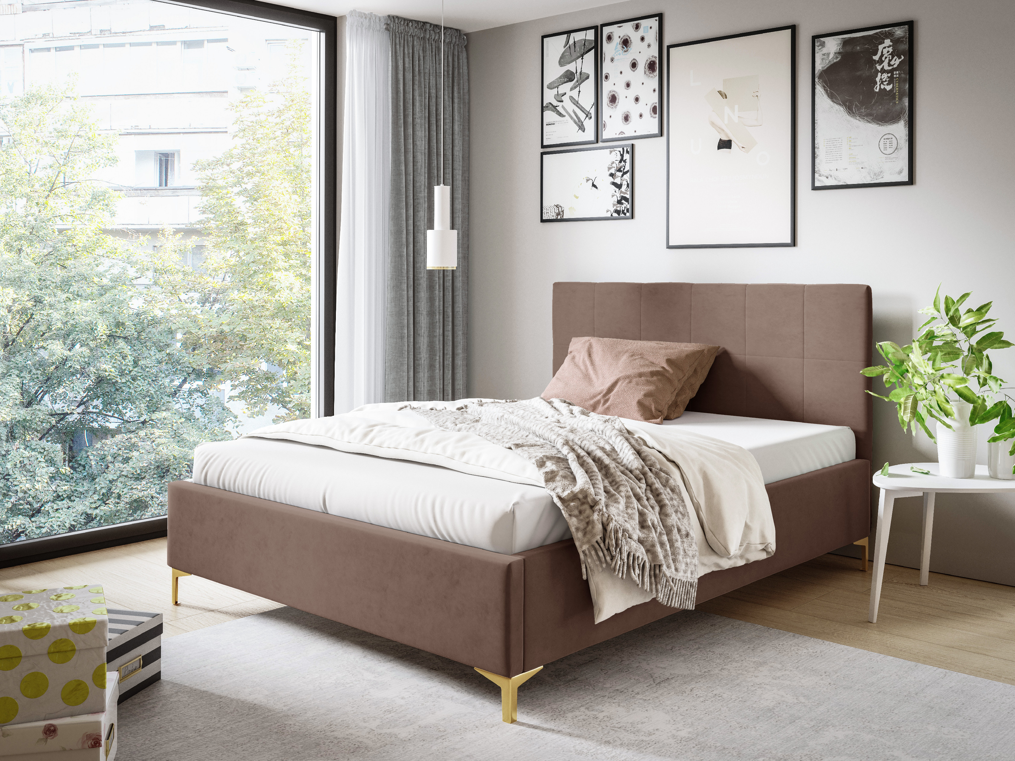 Levně Eka Čalouněná postel SMART+ 120x200 cm Barva látky Trinity: (2305) Tmavá béžová, Úložný prostor: S dřevěným rámem úložného prostoru