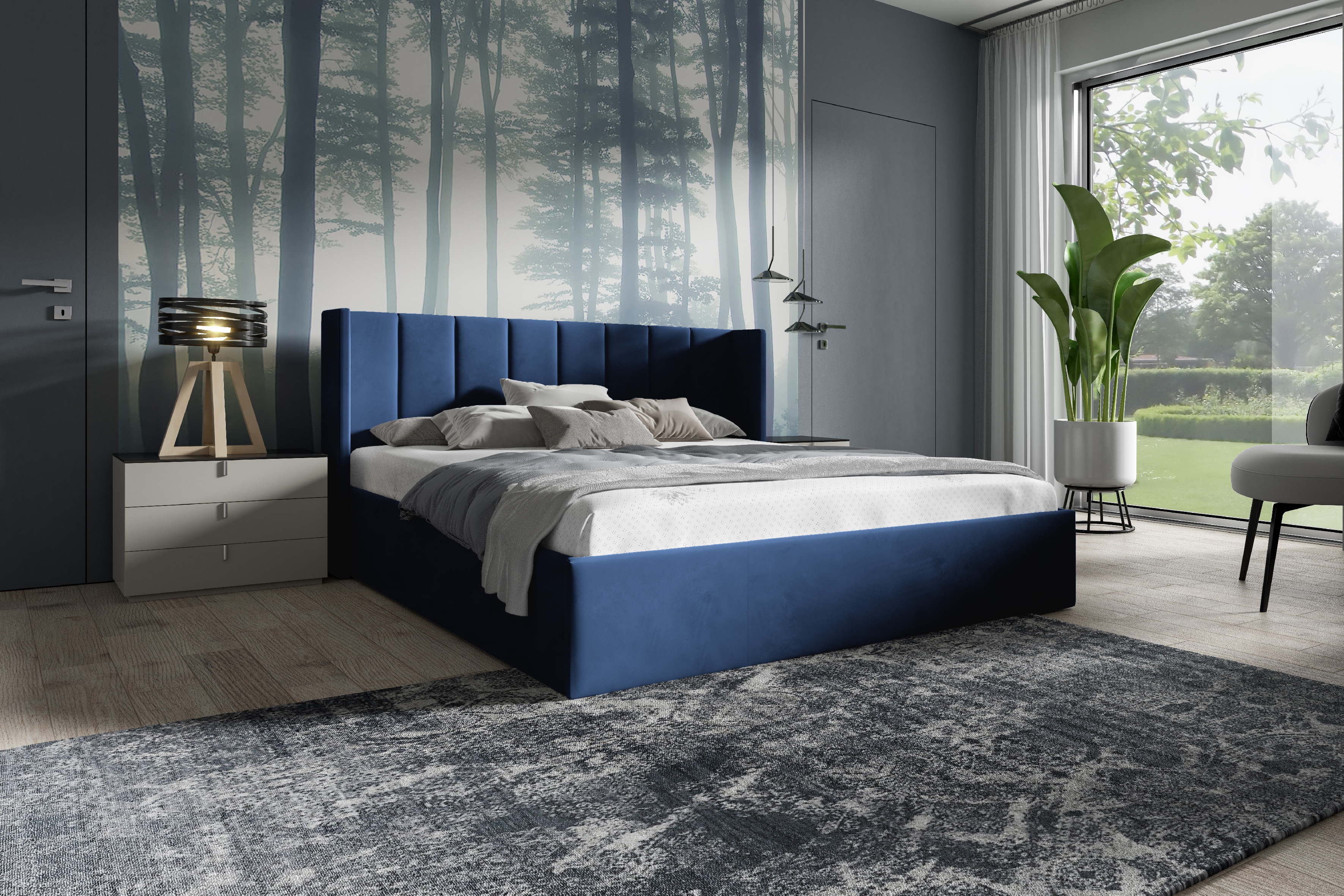 Eka Čalouněná postel EVEREST - Kronos 90x200 cm Barva látky: Tmavá modrá (09), Úložný prostor: S kovovým rámem úložného prostoru
