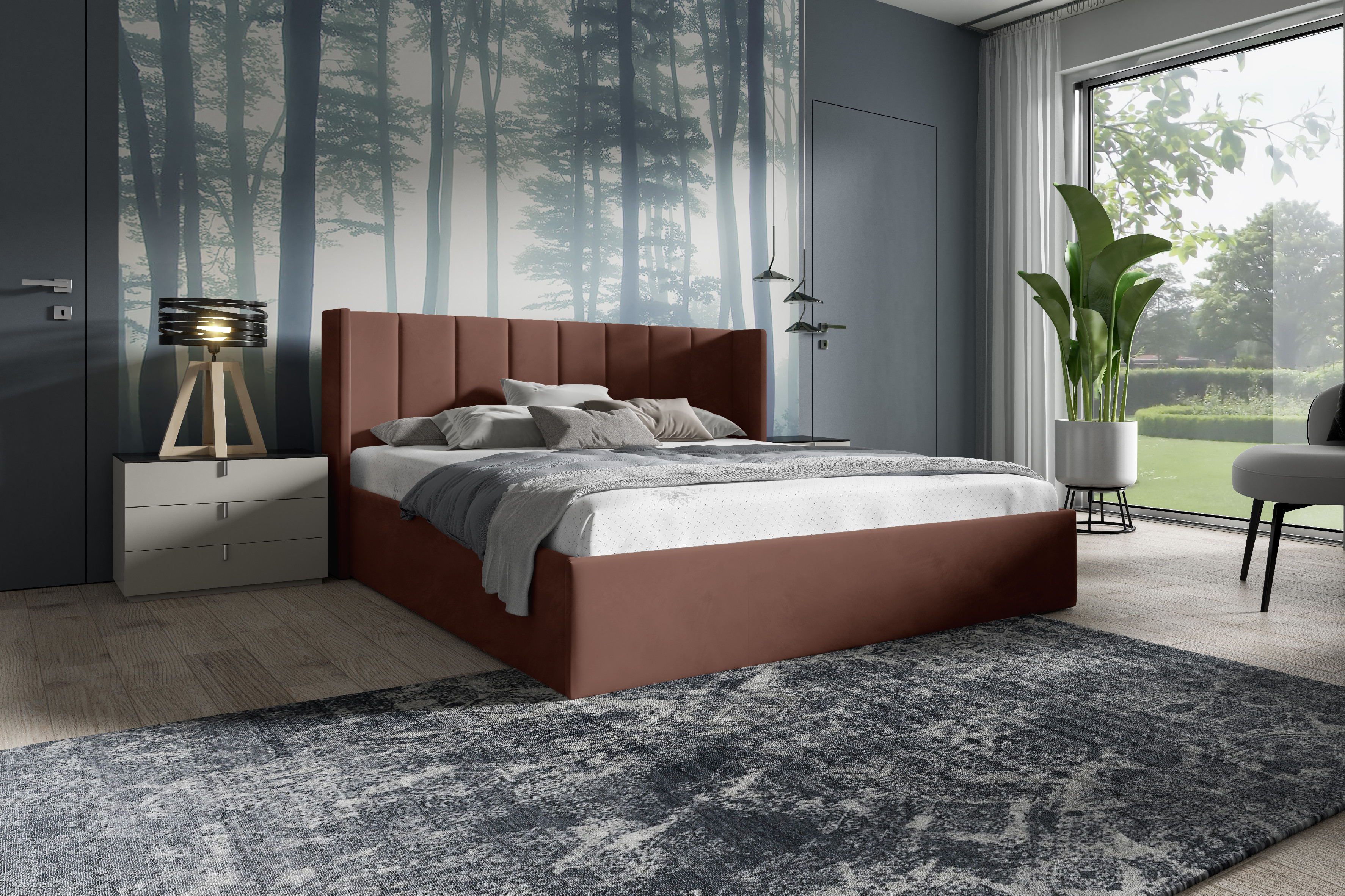 Eka Čalouněná postel EVEREST - Kronos 90x200 cm Barva látky: Hnědá (28), Úložný prostor: S dřevěným rámem úložného prostoru