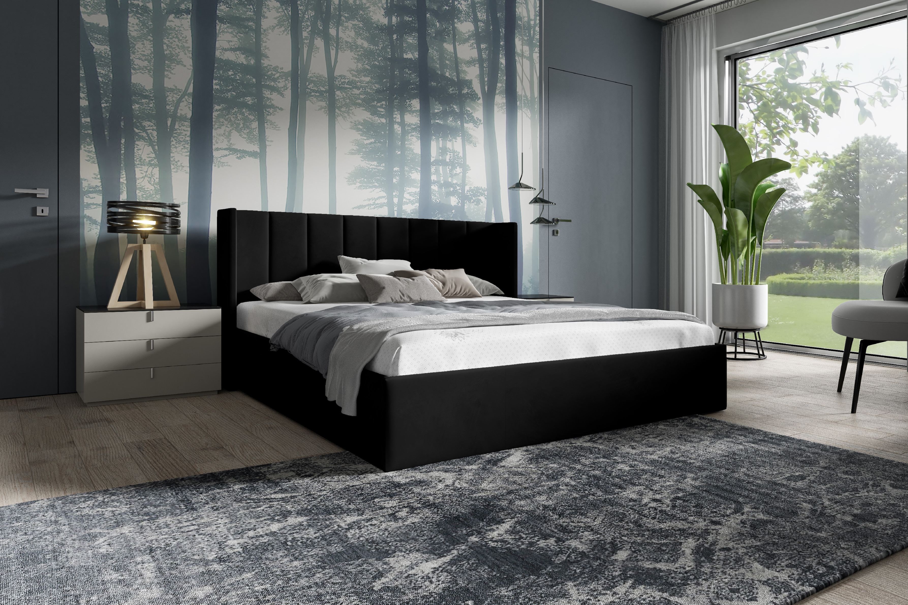 Eka Čalouněná postel EVEREST - Kronos 90x200 cm Barva látky: Černá (07), Úložný prostor: S kovovým rámem úložného prostoru