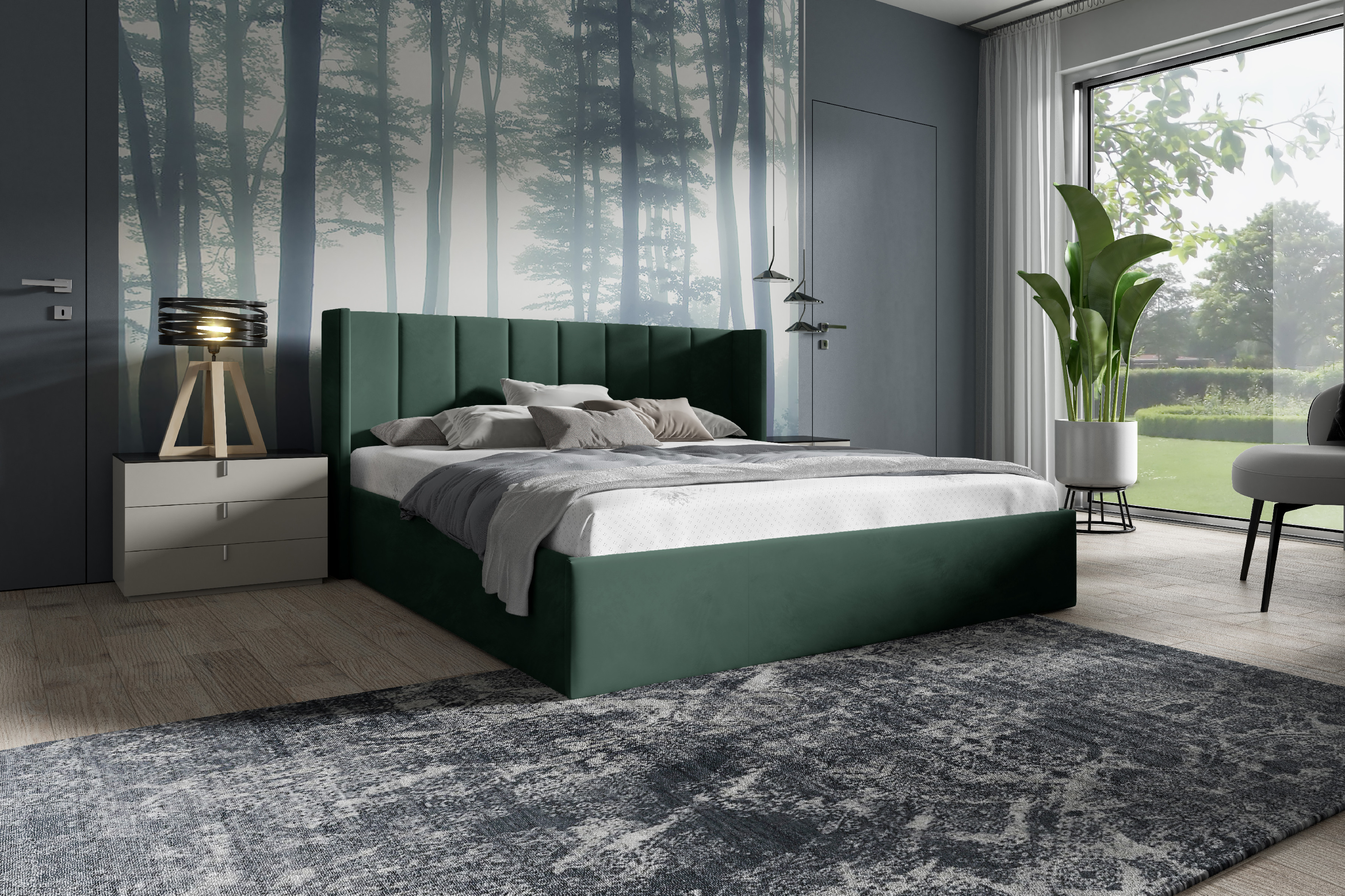 Eka Čalouněná postel EVEREST - Kronos 140x200 cm Barva látky: Smaragdová (19), Úložný prostor: Bez úložného prostoru