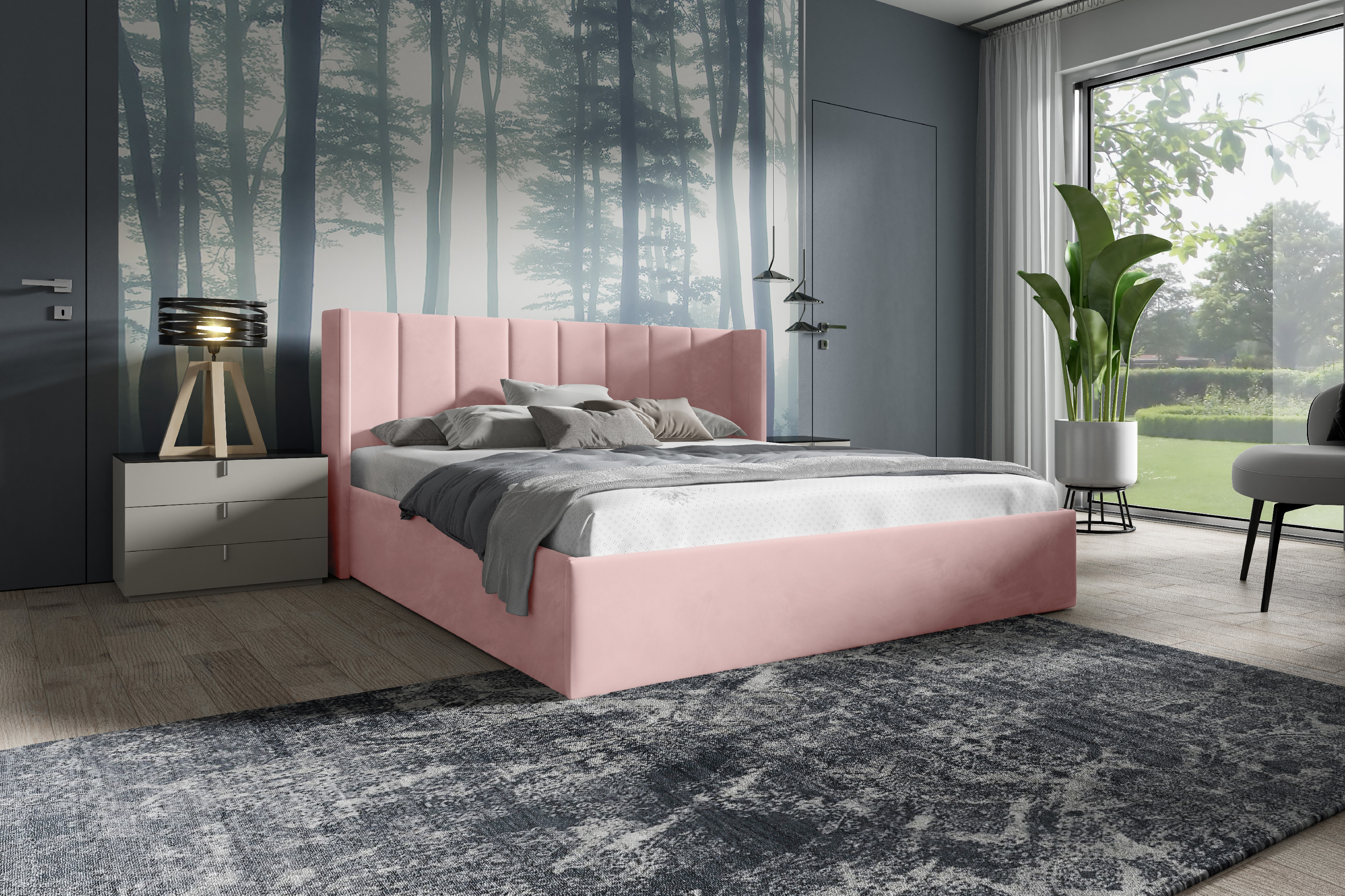 Levně Eka Čalouněná postel EVEREST - Kronos 140x200 cm Barva látky: Světlá růžová (52), Úložný prostor: S dřevěným rámem úložného prostoru
