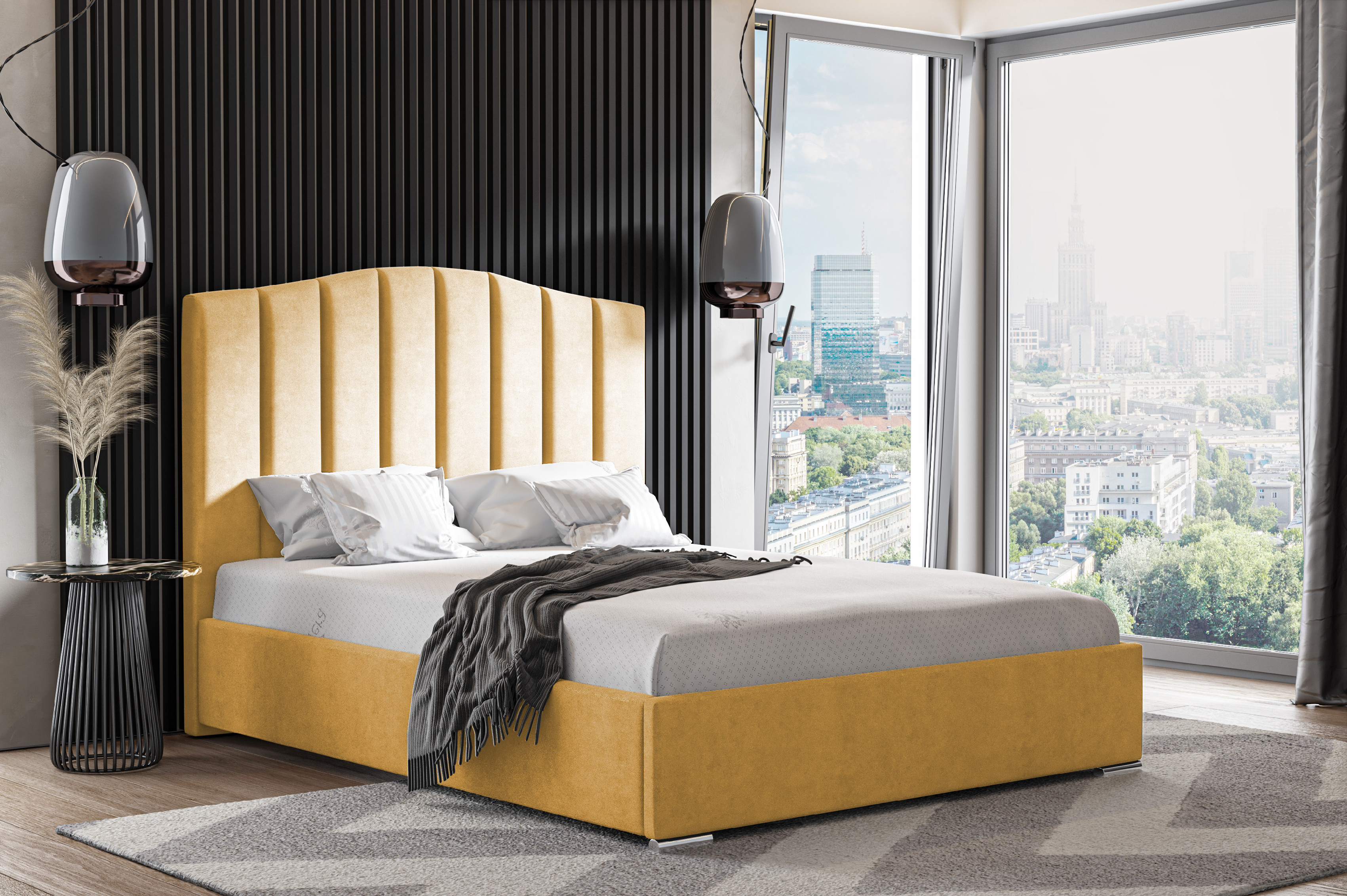 Eka Čalouněná postel MARGOT 160x200 cm Barva látky Trinity: (2318) Žlutá, Úložný prostor: S kovovým rámem úložného prostoru