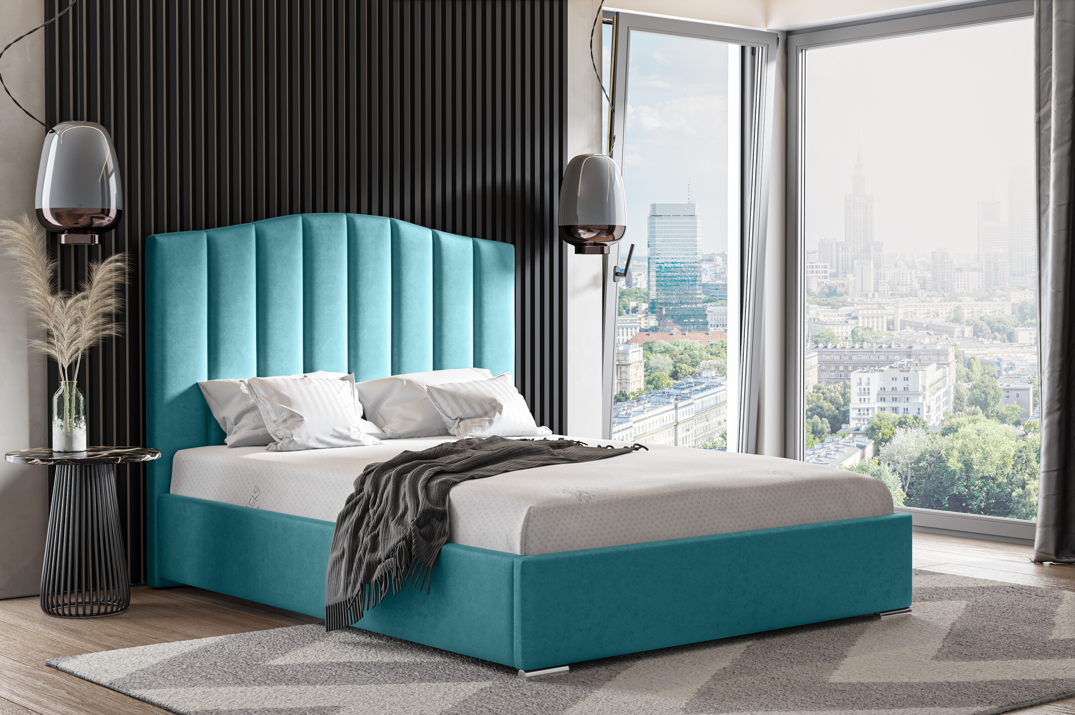 Eka Čalouněná postel MARGOT - Kronos 90x200 cm Barva látky: Azurová (13), Úložný prostor: Bez úložného prostoru