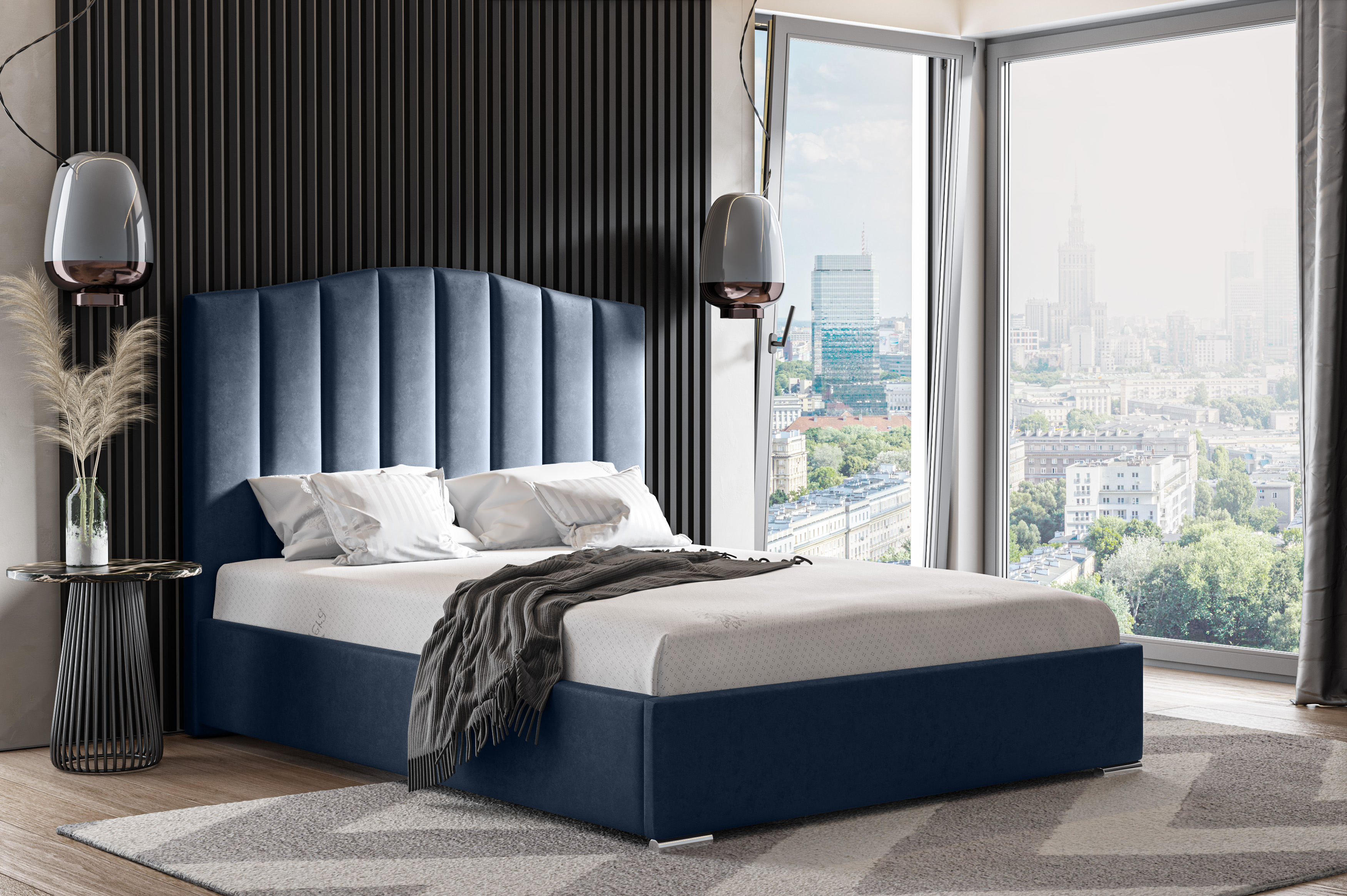 Eka Čalouněná postel MARGOT - Kronos 140x200 cm Barva látky: Modrá (08), Úložný prostor: S dřevěným rámem úložného prostoru