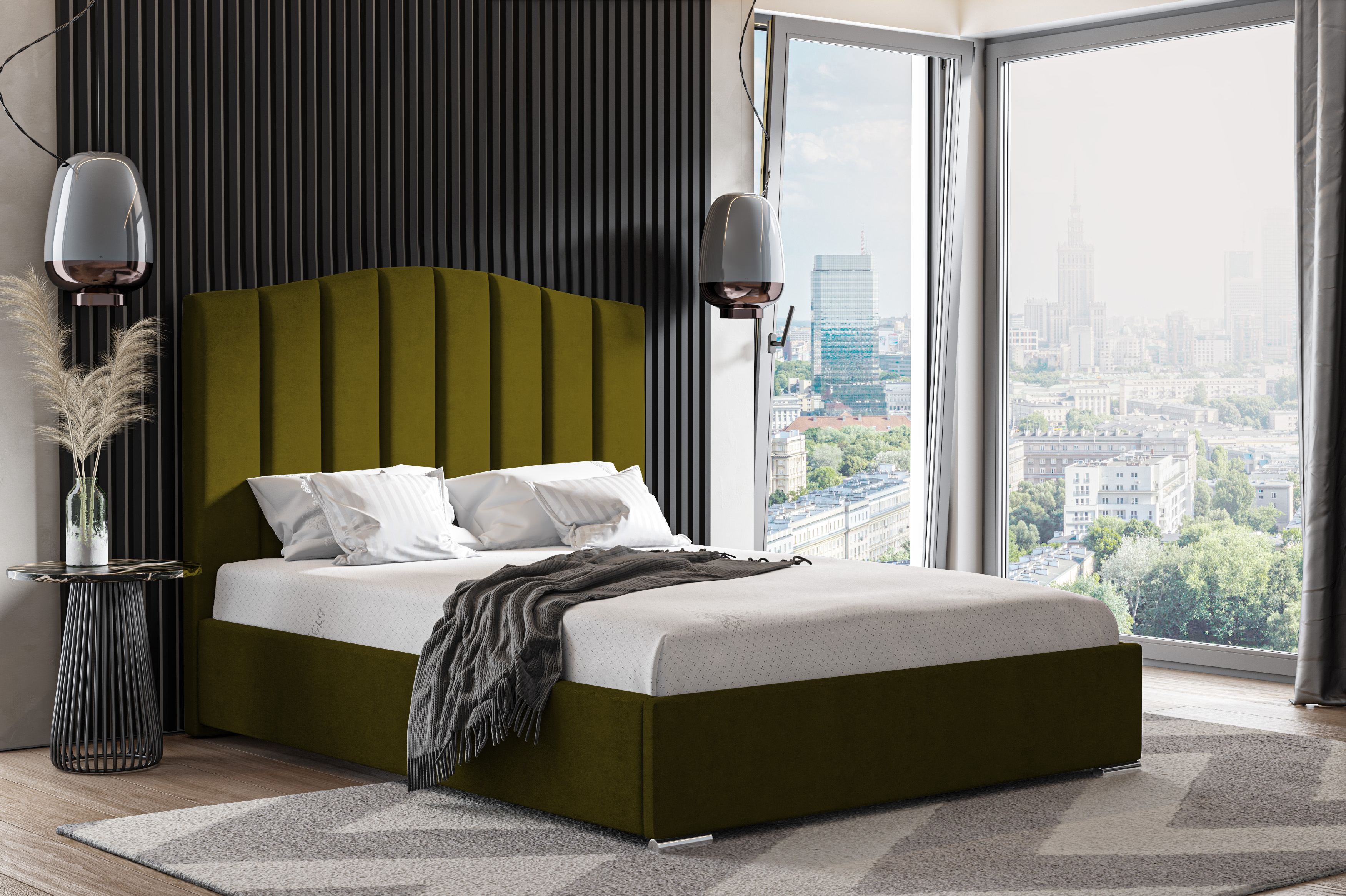 Levně Eka Čalouněná postel MARGOT - Kronos 140x200 cm Barva látky: Olivová (17), Úložný prostor: S dřevěným rámem úložného prostoru