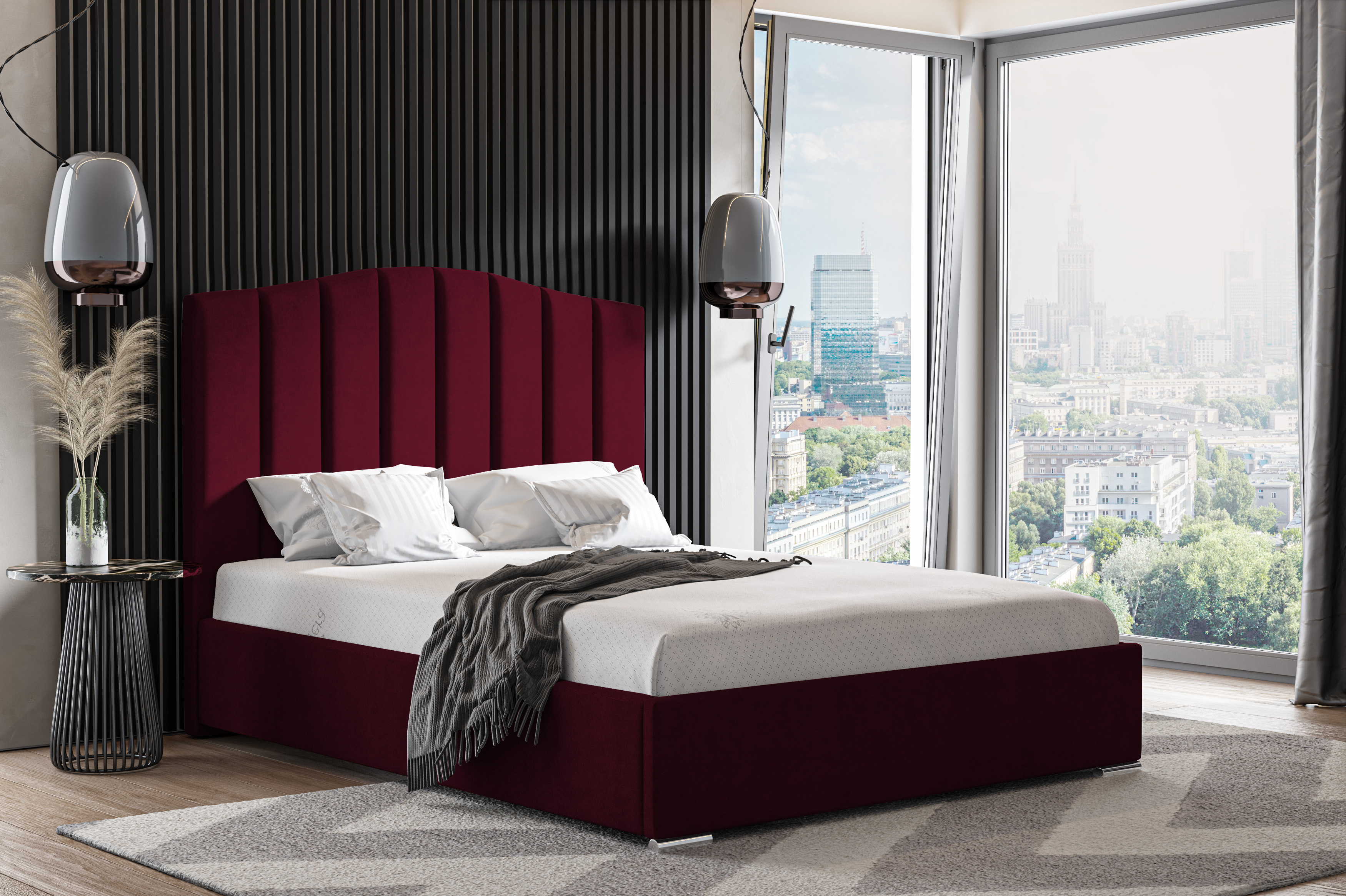 Eka Čalouněná postel MARGOT - Kronos 140x200 cm Barva látky: Červená (02), Úložný prostor: S dřevěným rámem úložného prostoru