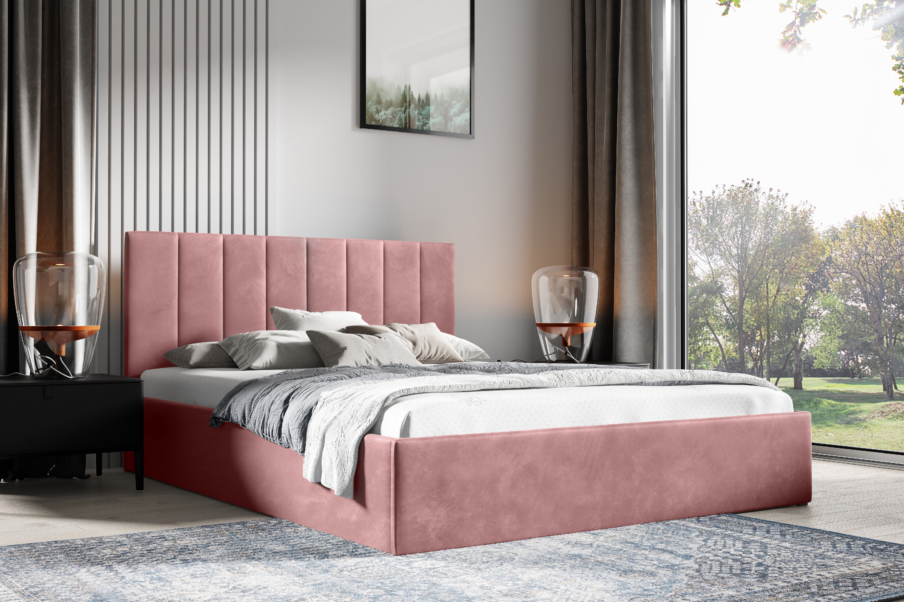 Eka Čalouněná postel LENY 90x200 cm Barva látky Trinity: (2323) Tmavá růžová, Úložný prostor: Bez úložného prostoru