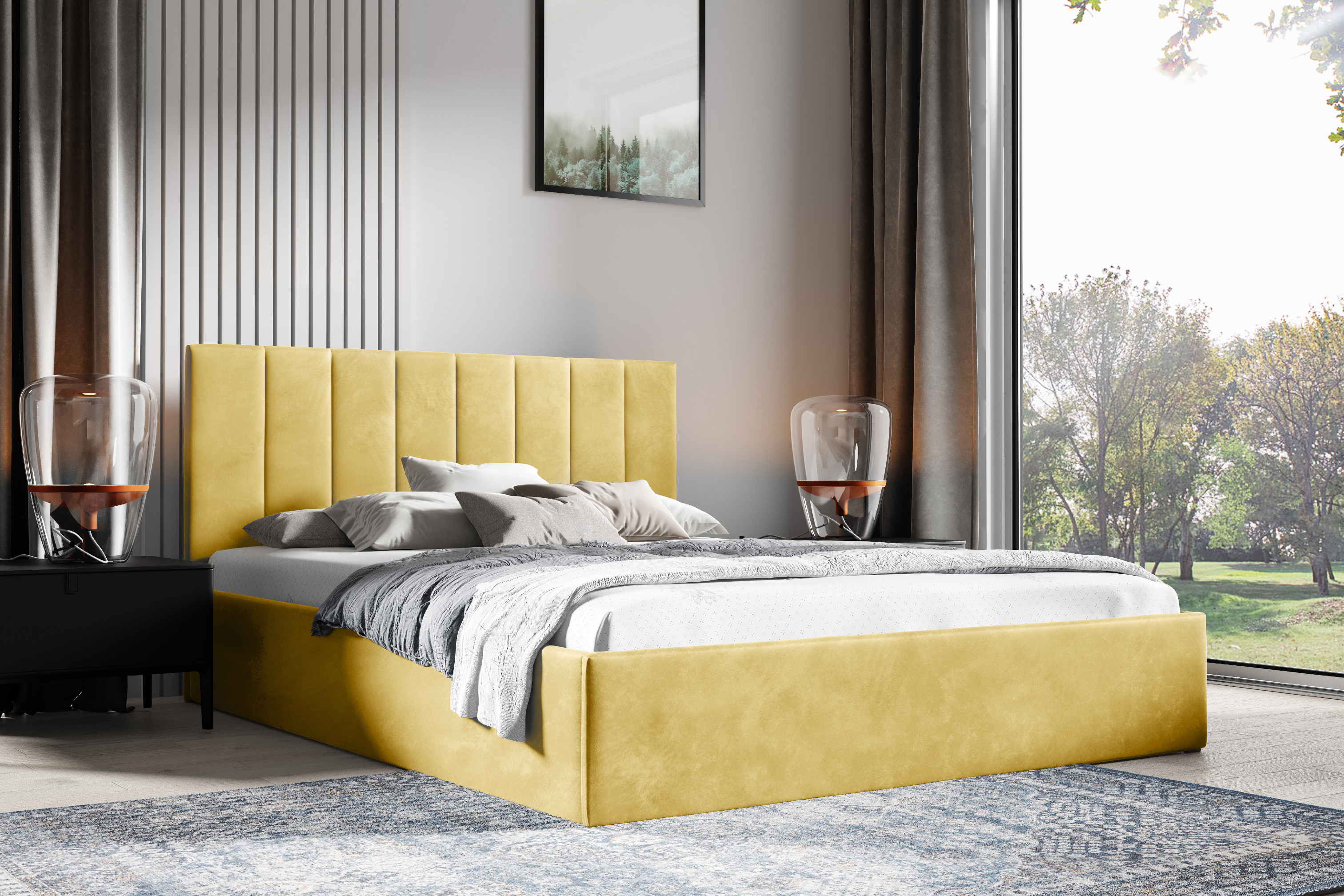Eka Čalouněná postel LENY 160x200 cm Barva látky Trinity: (2318) Žlutá, Úložný prostor: Bez úložného prostoru
