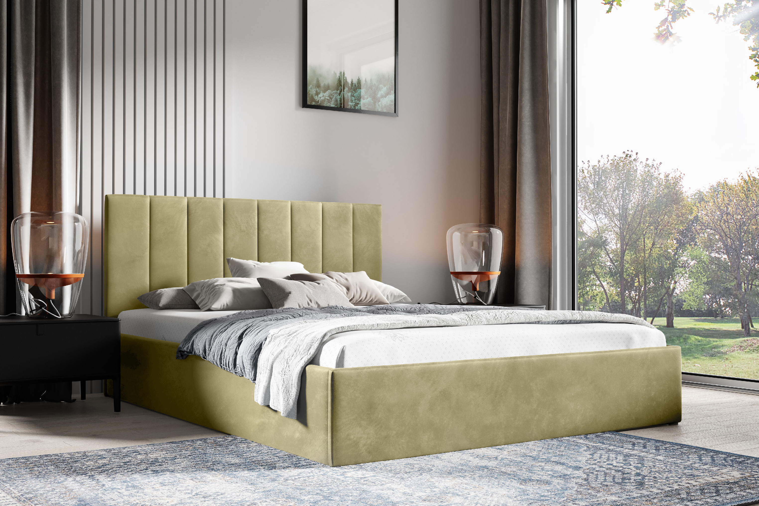 Eka Čalouněná postel LENY 160x200 cm Barva látky Trinity: (2327) Zelená, Úložný prostor: Bez úložného prostoru