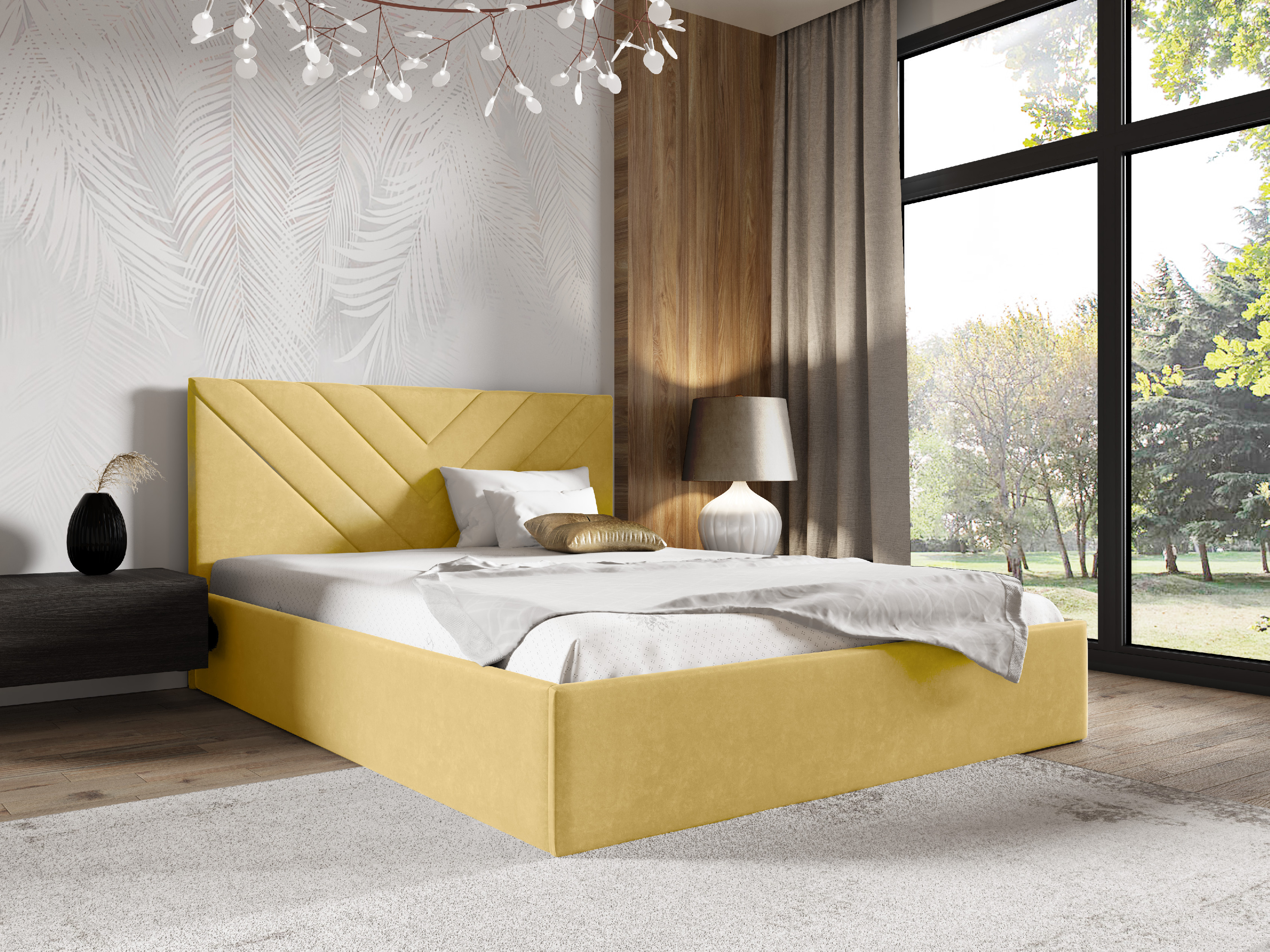 Eka Čalouněná postel LIZA 90x200 cm Barva látky Trinity: (2318) Žlutá, Úložný prostor: Bez úložného prostoru