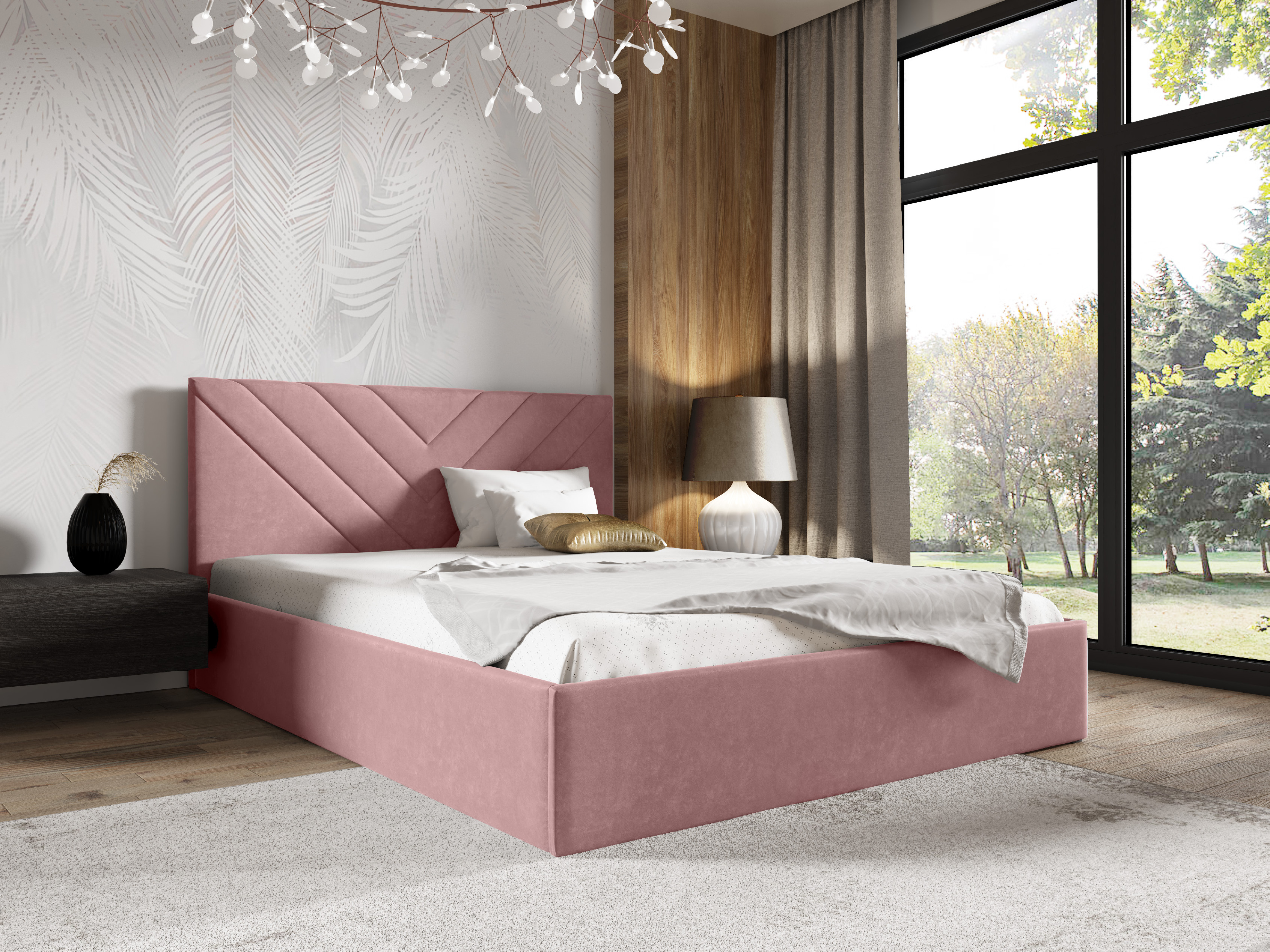 Eka Čalouněná postel LIZA 90x200 cm Barva látky Trinity: (2323) Tmavá růžová, Úložný prostor: Bez úložného prostoru