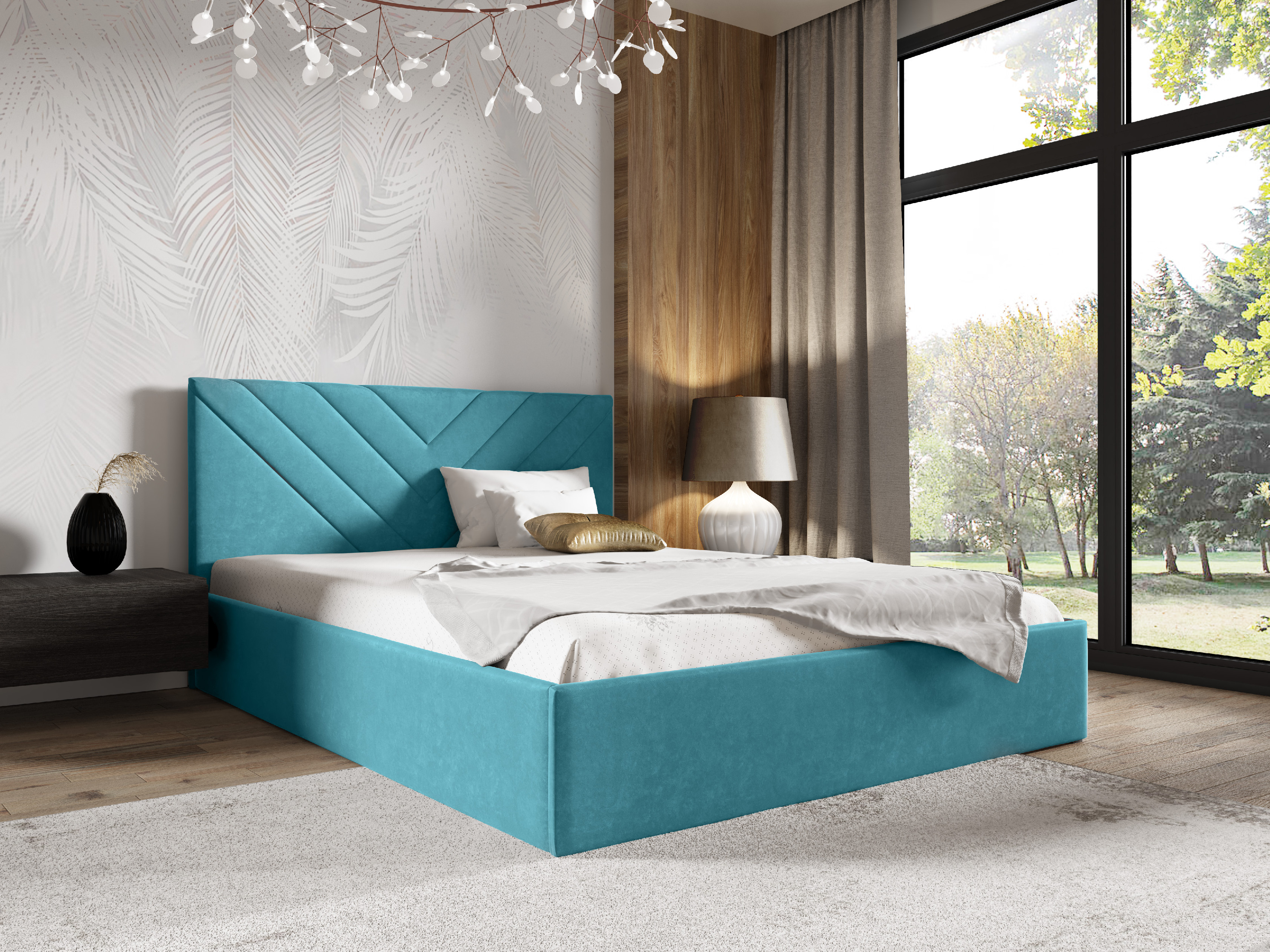 Levně Eka Čalouněná postel LIZA 90x200 cm Barva látky Trinity: (2313) Modrá, Úložný prostor: Bez úložného prostoru