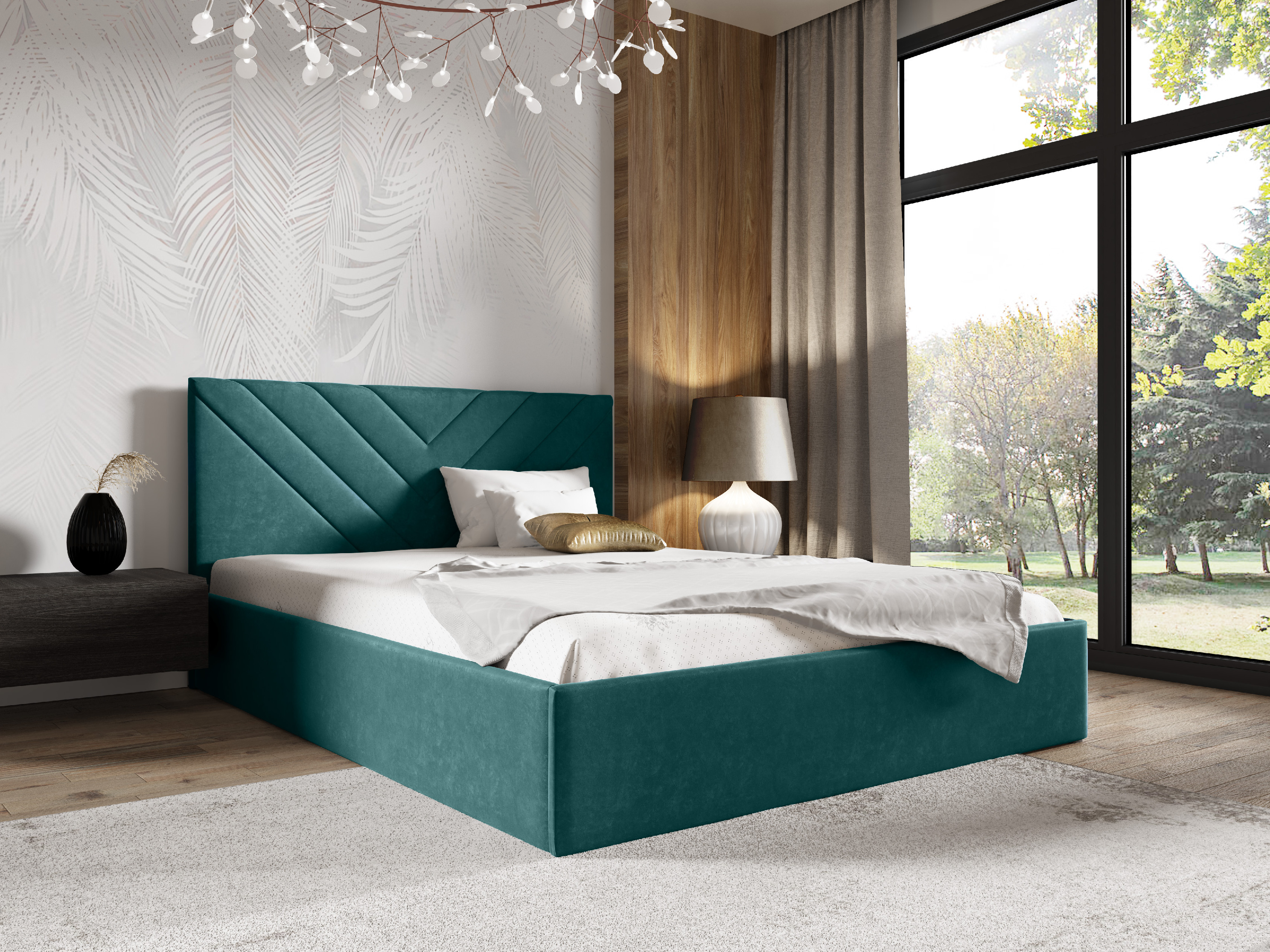Levně Eka Čalouněná postel LIZA 120x200 cm Barva látky Trinity: (2328) Tmavá zelená, Úložný prostor: Bez úložného prostoru