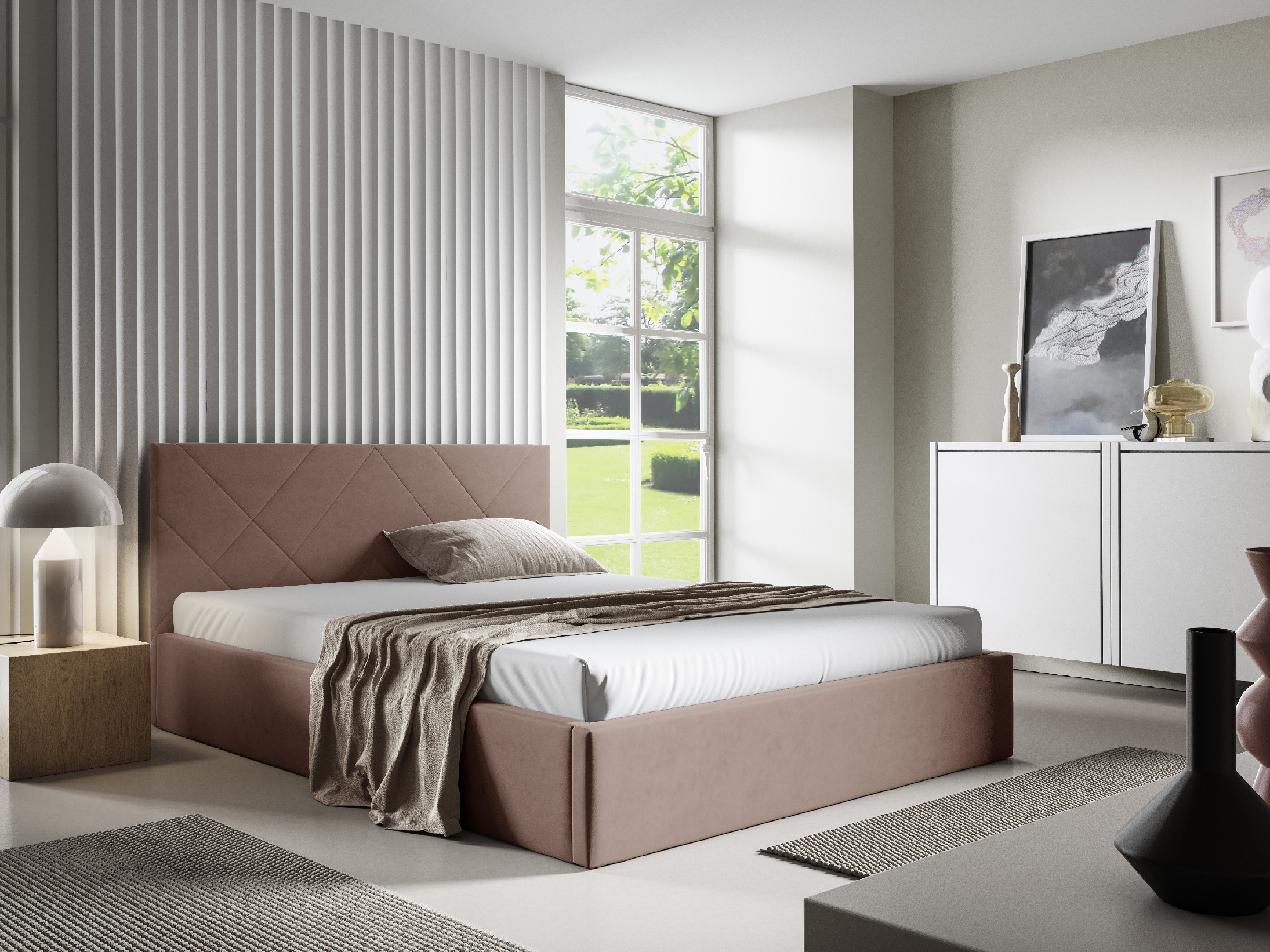 Eka Čalouněná postel SARAH 140x200 cm Barva látky Trinity: (2331) Tmavá modrá, Úložný prostor: Bez úložného prostoru