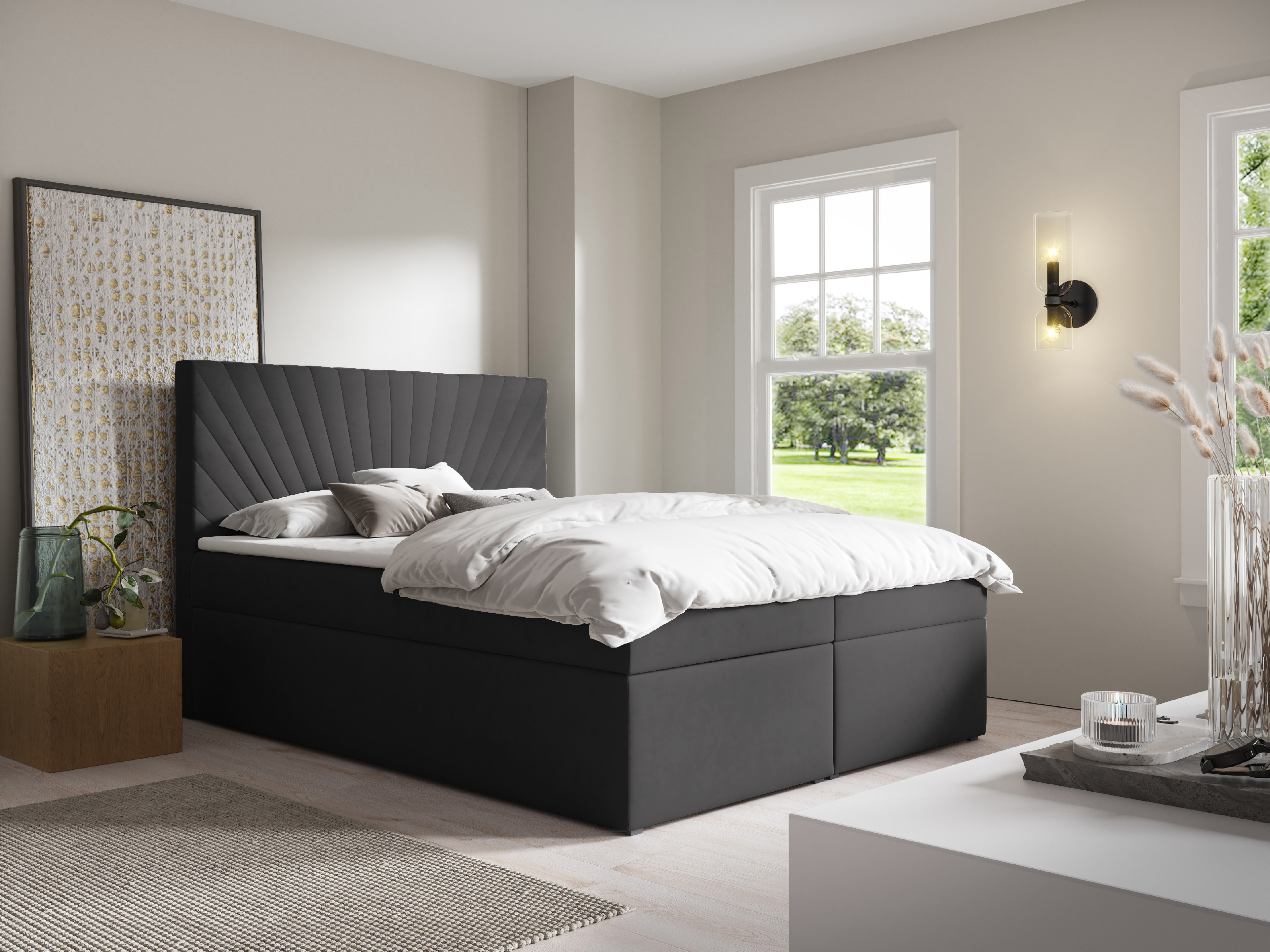 Eka Kontinentální čalouněná postel ARODITE - Trinity (160x200 cm) Barva látky Trinity: (2304) Béžová