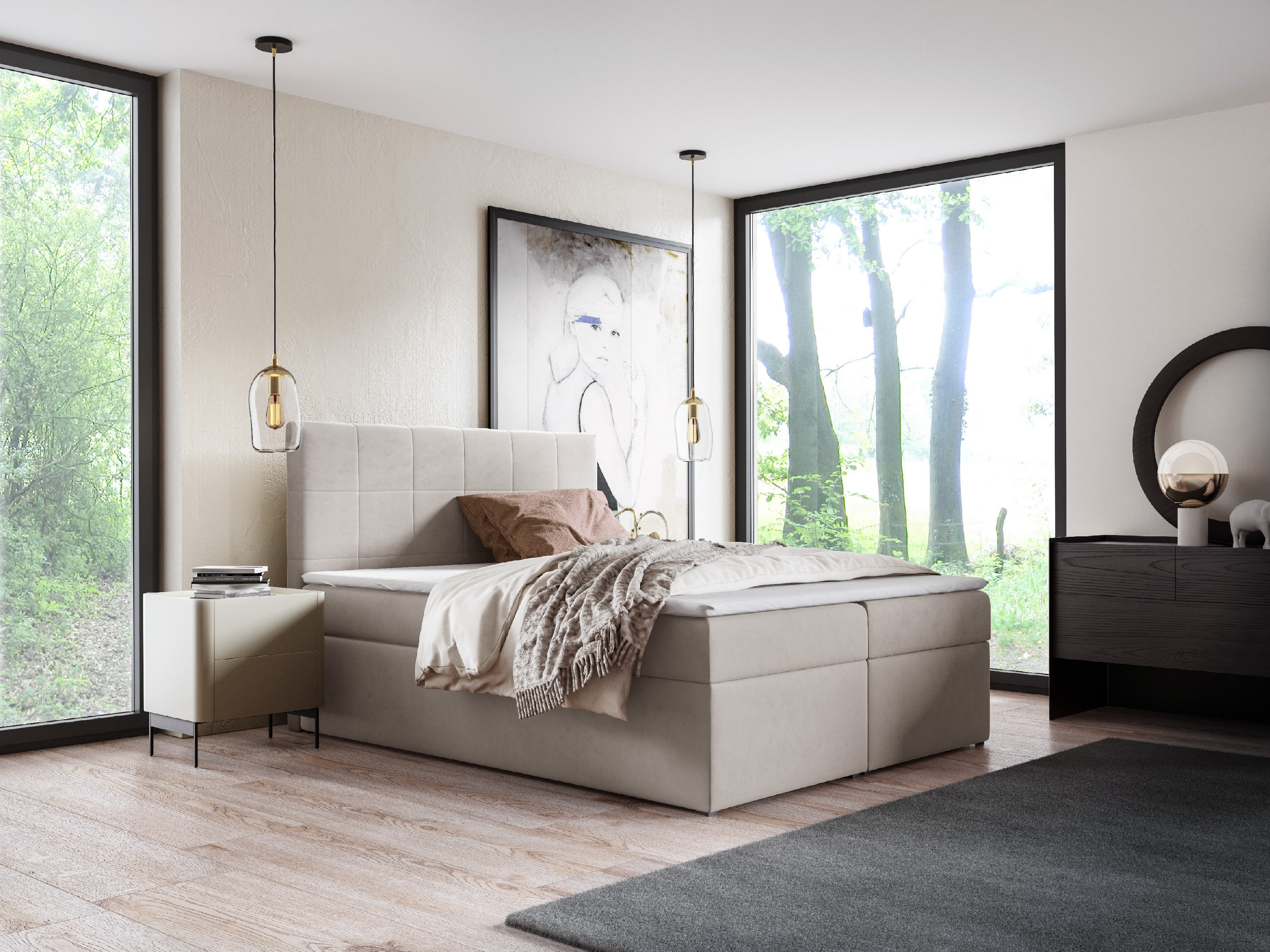 Eka Kontinentální čalouněná postel SMART - Trinity (200x200 cm) Barva látky Trinity: (2326) Hořčicová