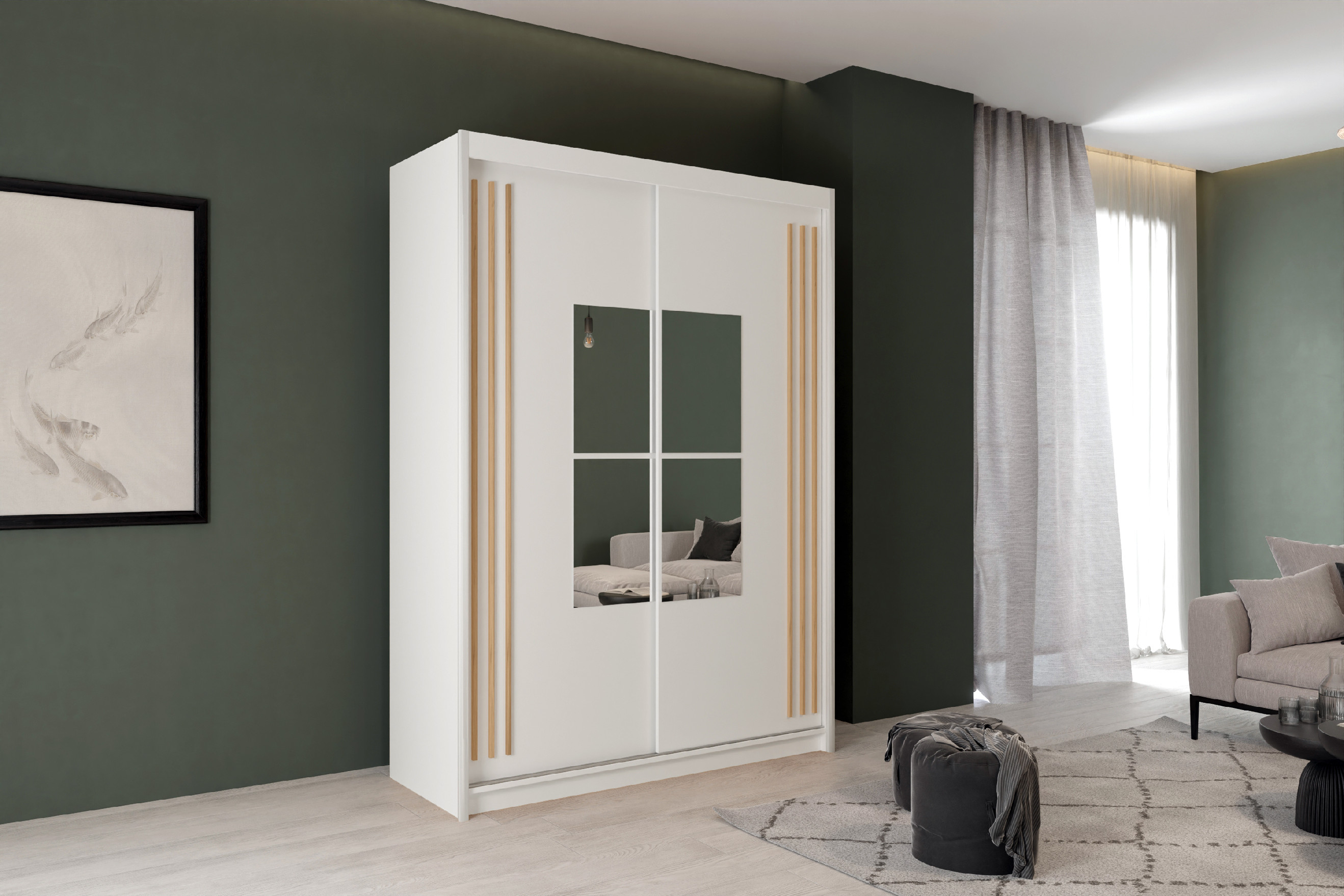 ARK Šatní skříň IKING, Bílá/Dub Artisan 150 cm