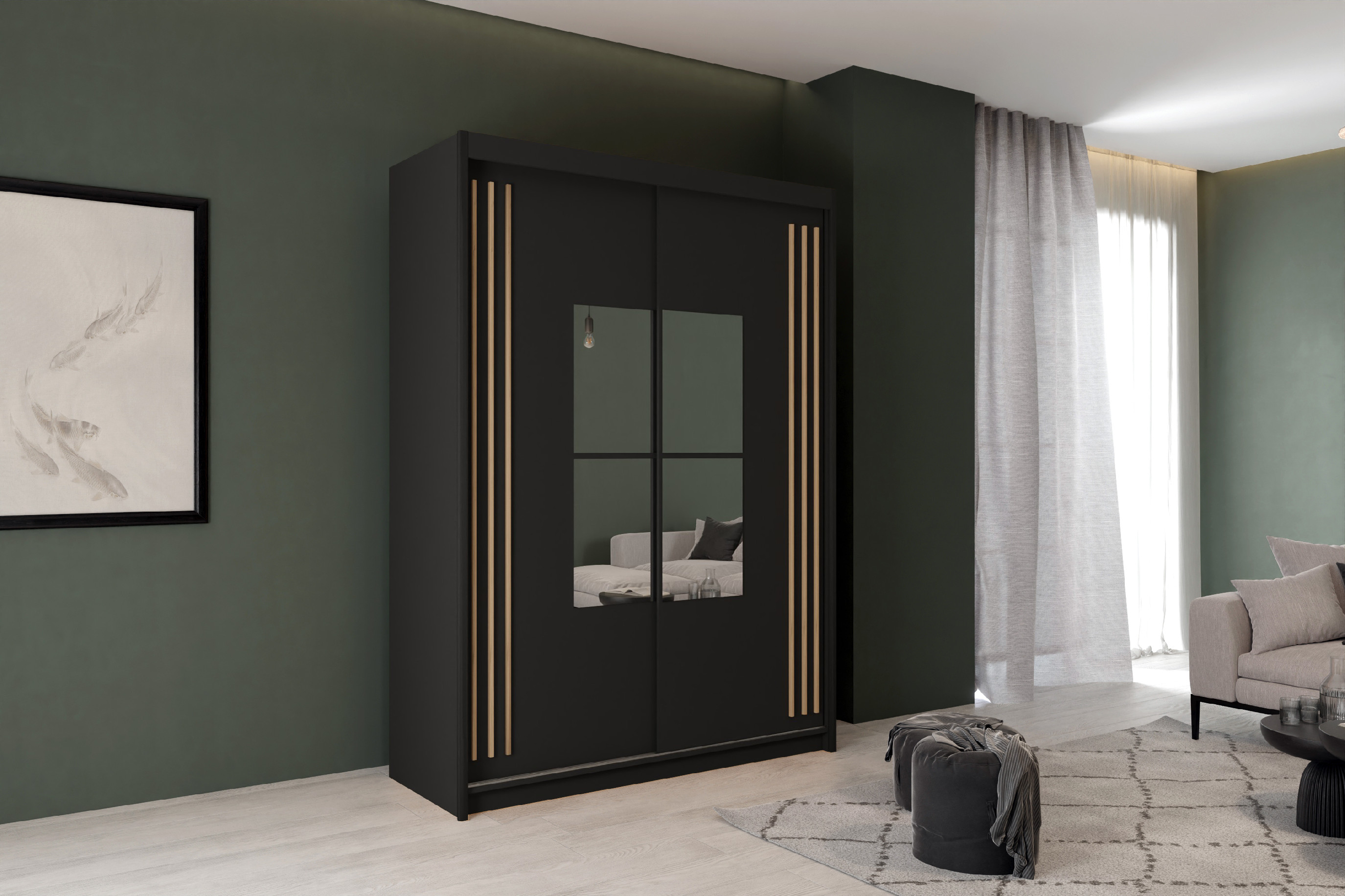 ARK Šatní skříň IKING, Černá/Dub Artisan 150 cm