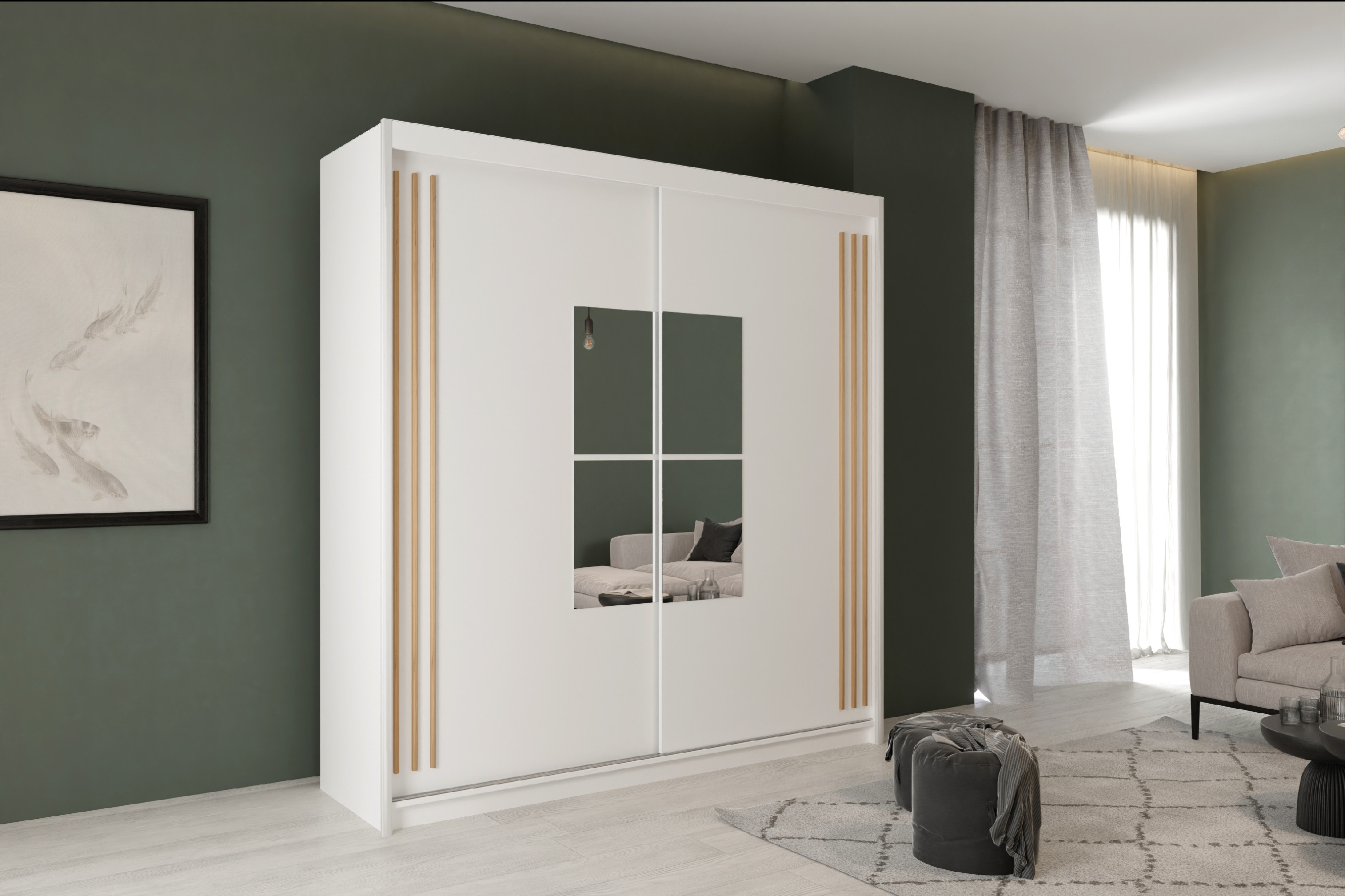 ARK Šatní skříň IKING, Bílá/Dub Artisan203 cm