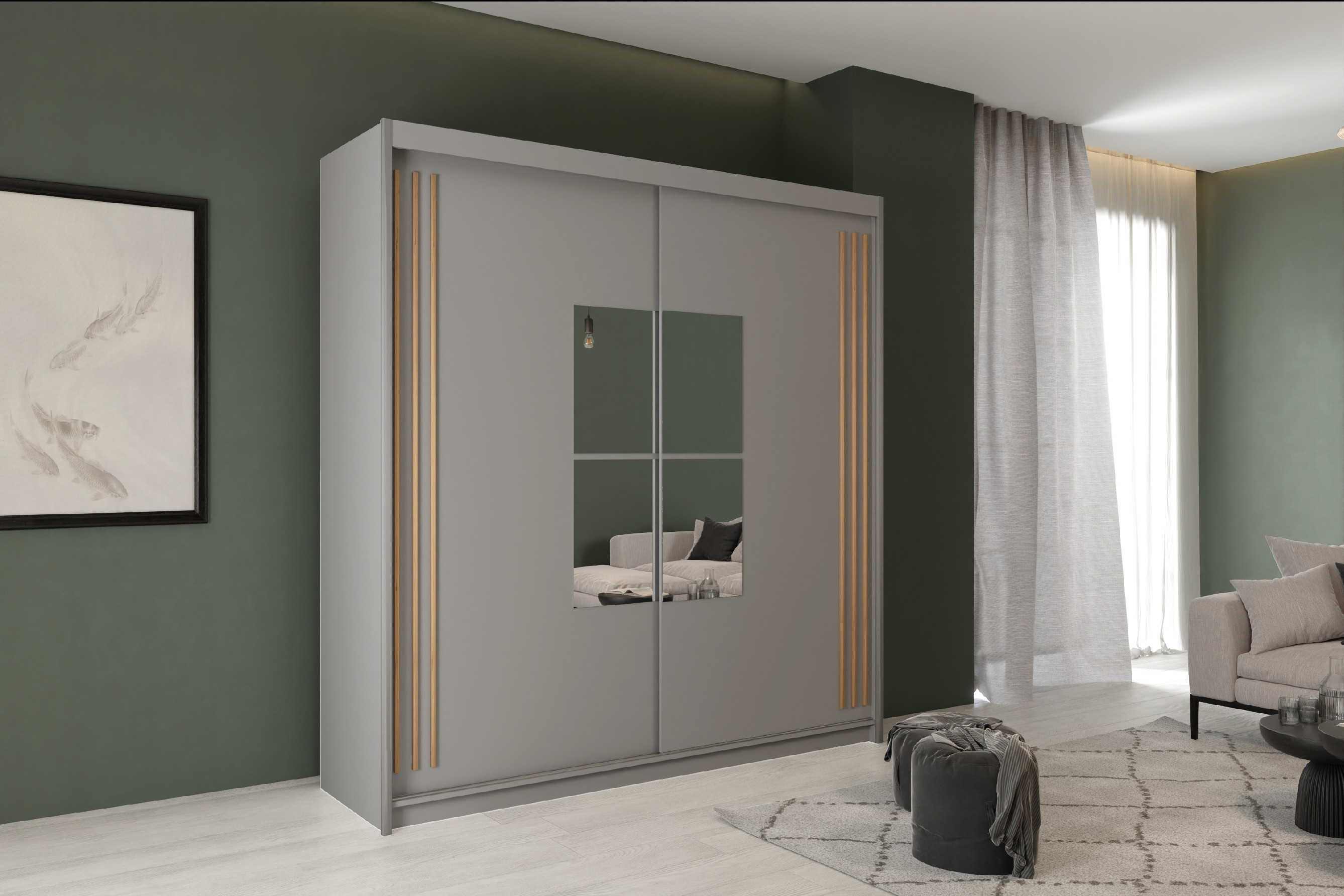 ARK Šatní skříň IKING, Šedá/Dub Artisan 203 cm