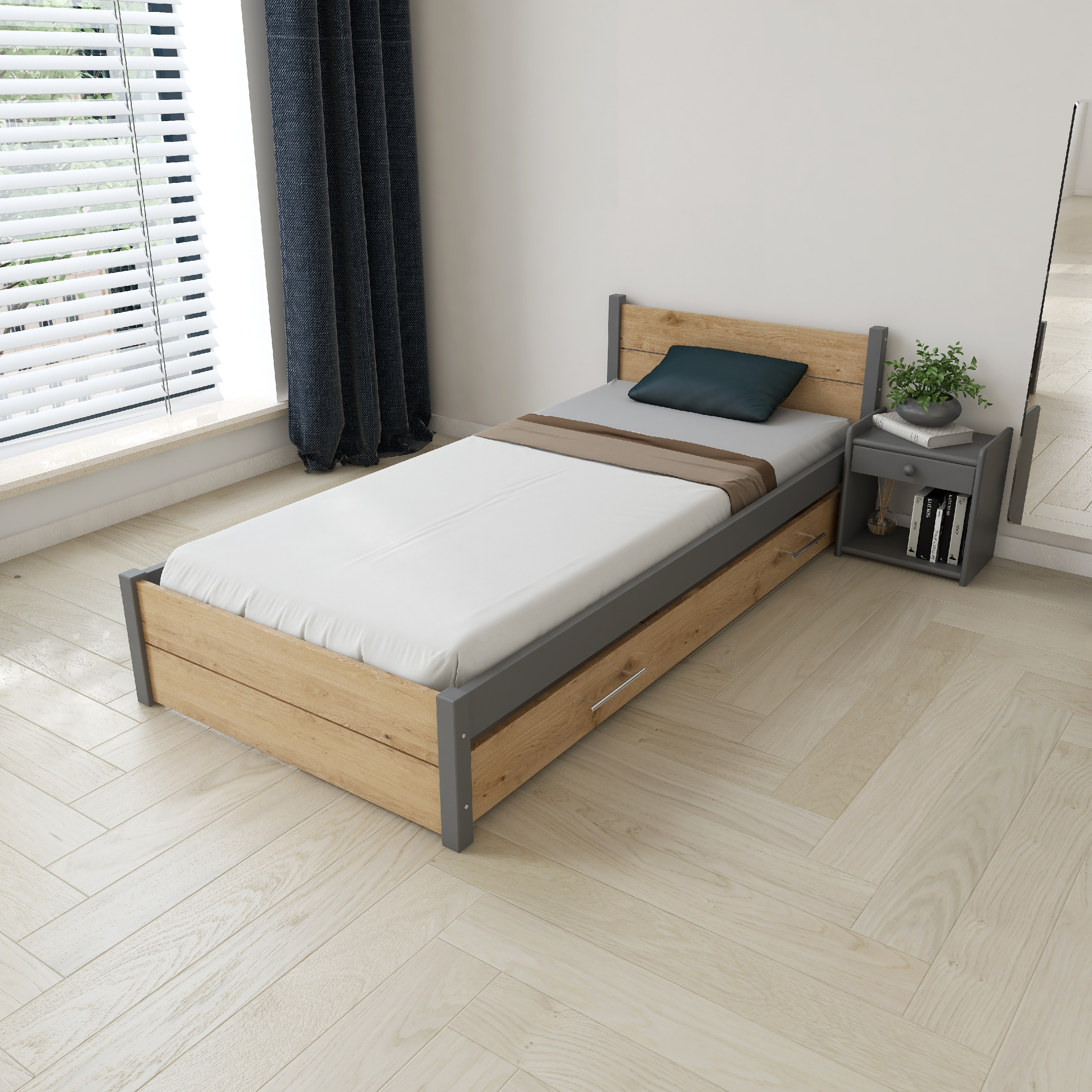 EB Postel z masivu Iris Double 80x200 cm, GRAFIT/Dub Artisan