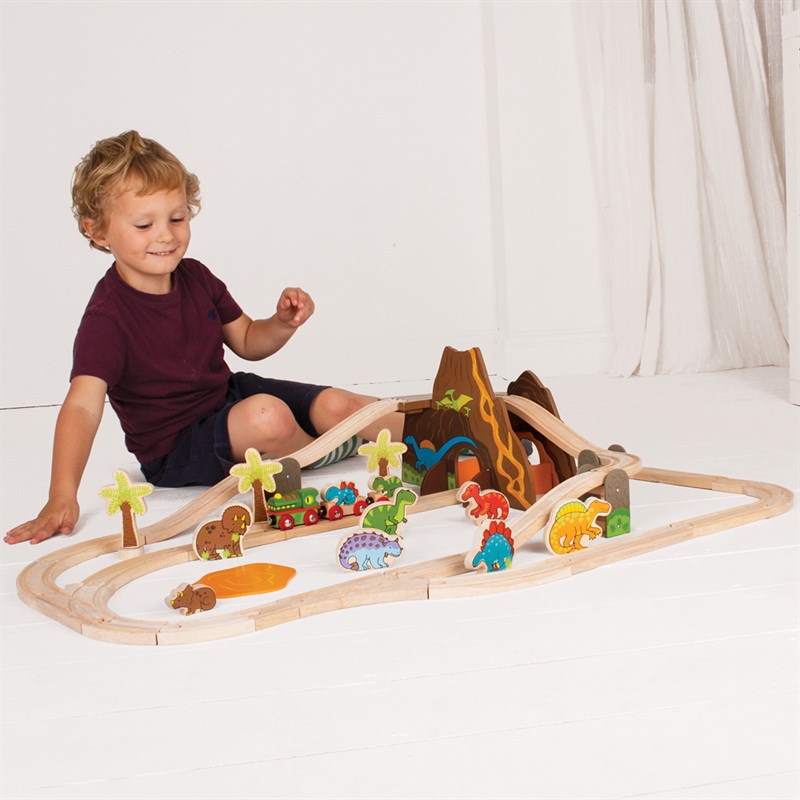 Levně Bigjigs Rail Dřevěná vláčkodráha dinosauři