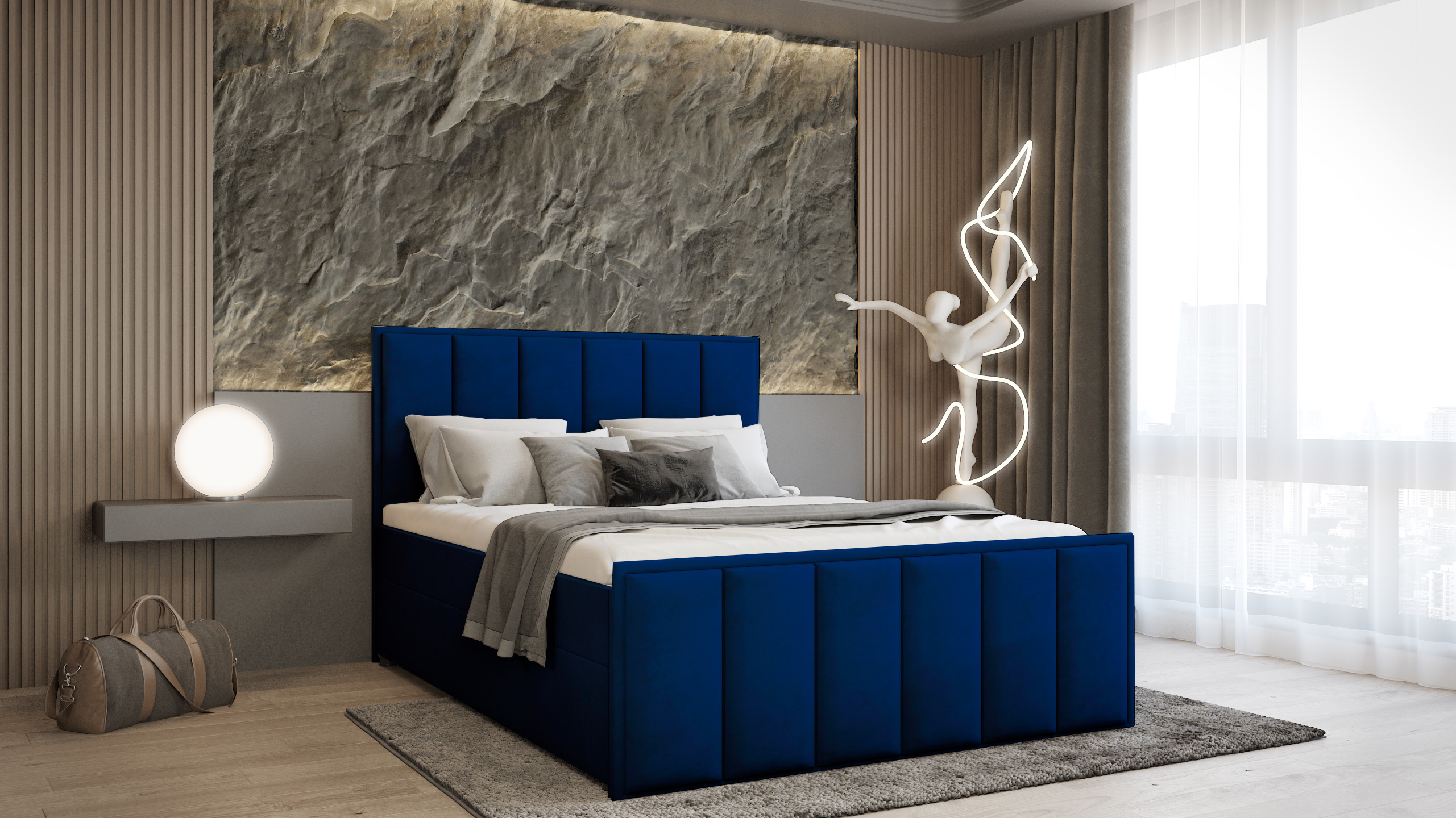 Levně SFAB Kontinentální čalouněná postel VERONA (180x200 cm) Látka Velutto: Velutto 25 - Námořnická modř