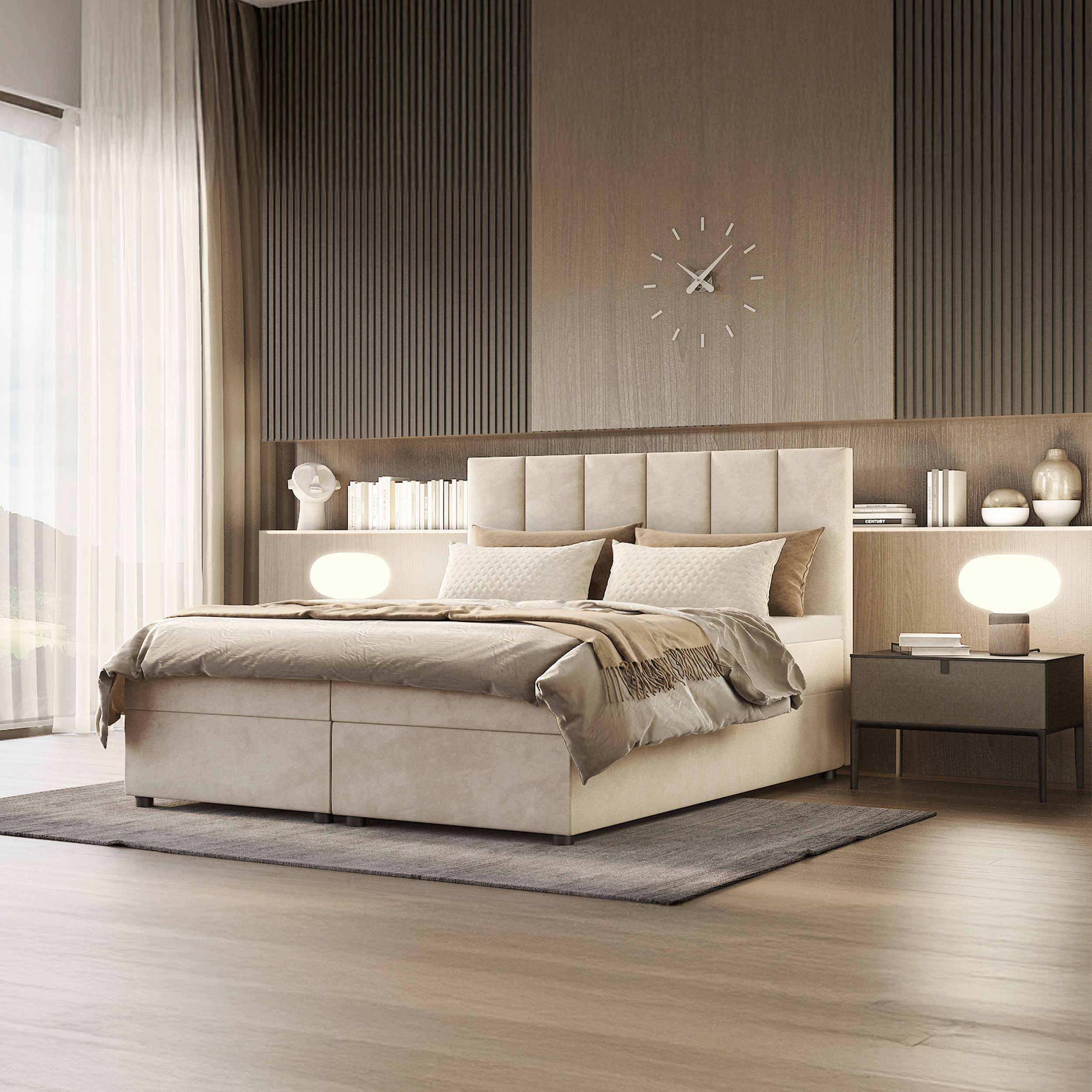 SFAB Kontinentální čalouněná postel VENUS (140x200 cm) Látka Velutto: Velutto 02 - Béžová