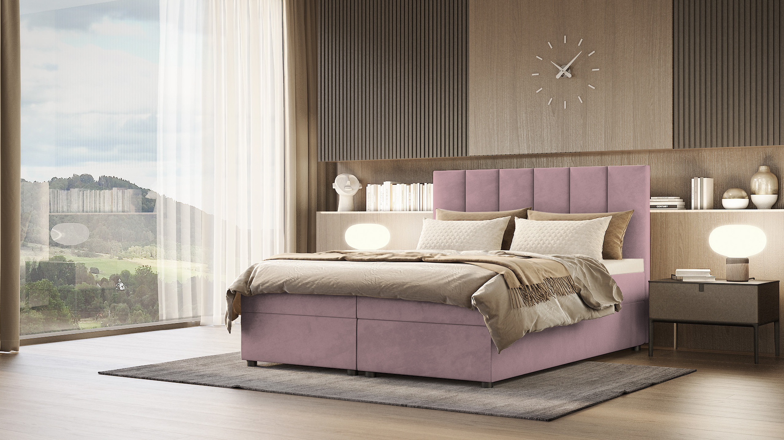 SFAB Kontinentální čalouněná postel VENUS (160x200 cm) Látka Velutto: Velutto 14 - Růžová