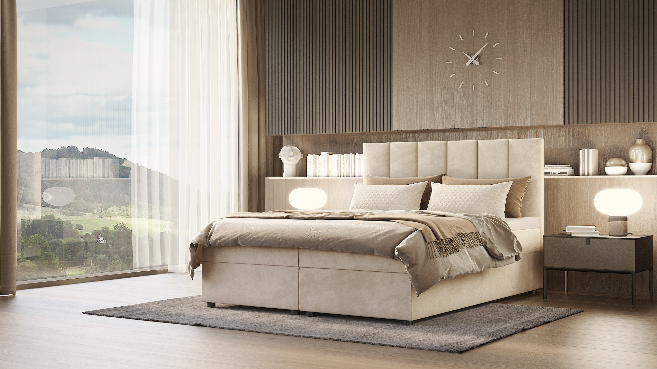 Levně SFAB Kontinentální čalouněná postel VENUS (160x200 cm) Látka Velutto: Velutto 02 - Béžová