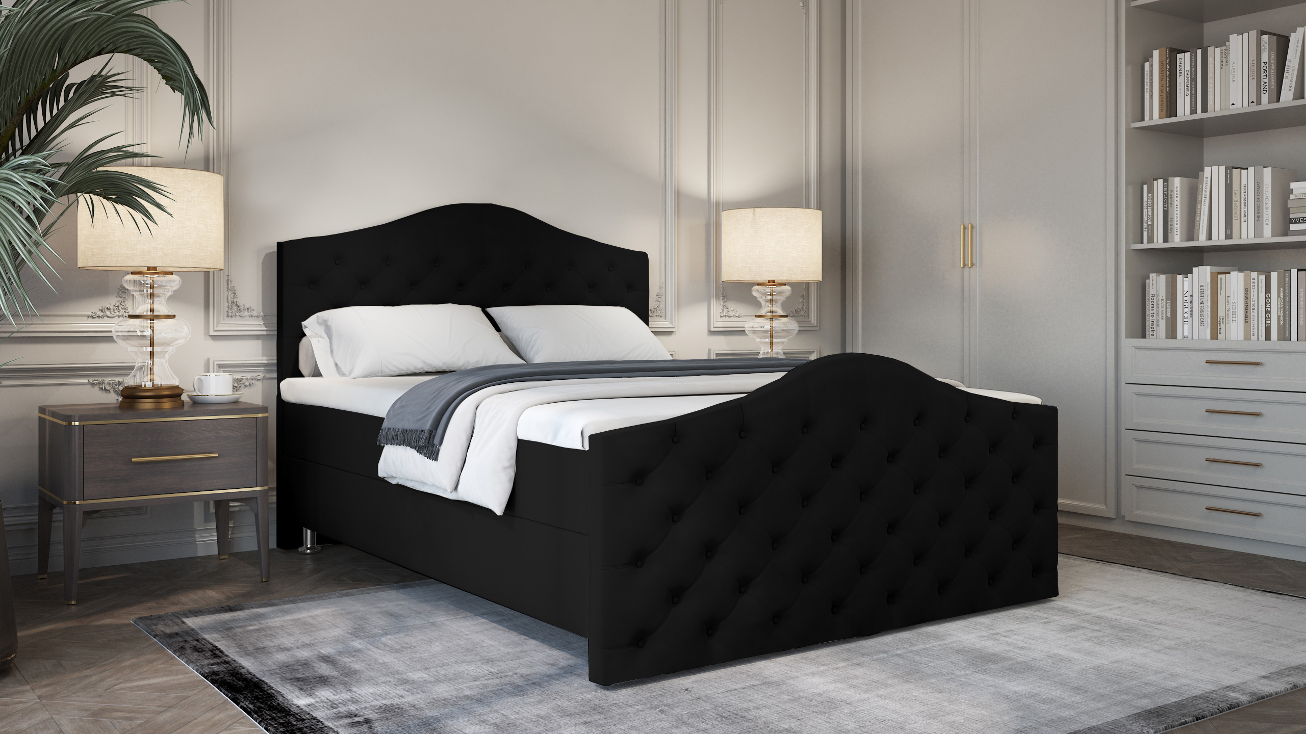 Levně SFAB Kontinentální čalouněná postel ROMA (160x200 cm) Látka Velutto: Velutto 20 - Černá