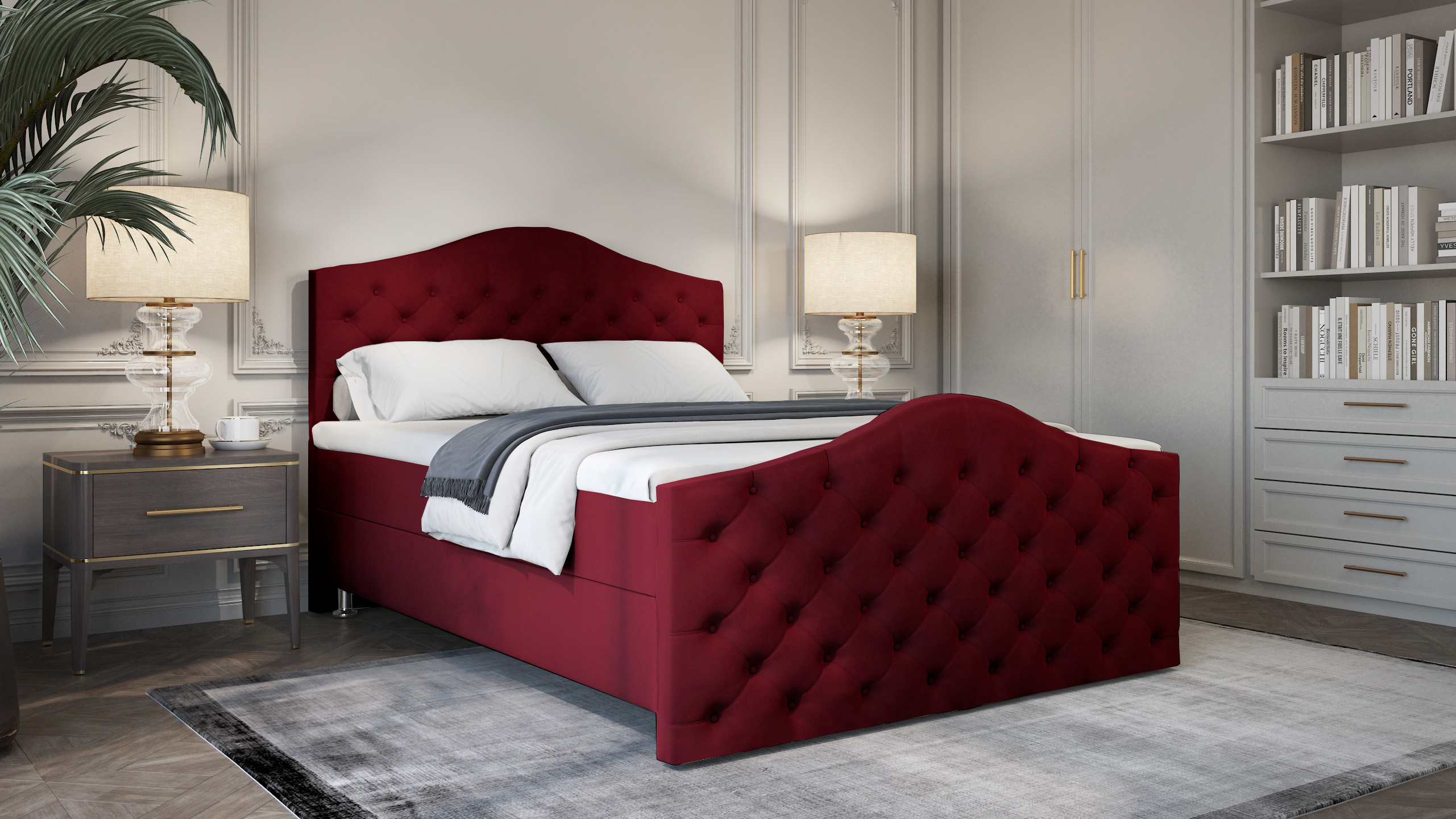 SFAB Kontinentální čalouněná postel ROMA (160x200 cm) Látka Velutto: Velutto 32 - Vínová