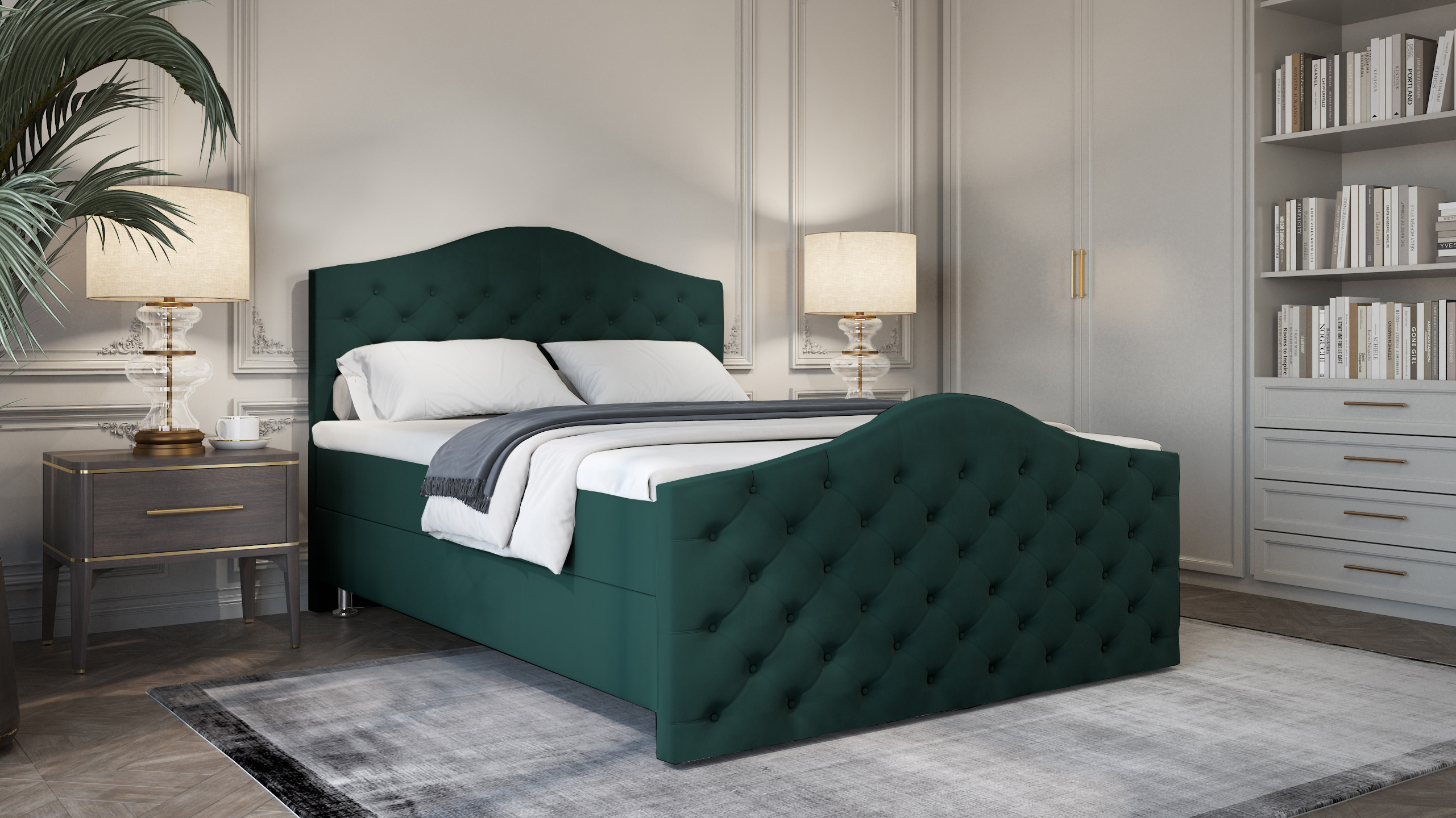 Levně SFAB Kontinentální čalouněná postel ROMA (180x200 cm) Látka Velutto: Velutto 10 - Zelená