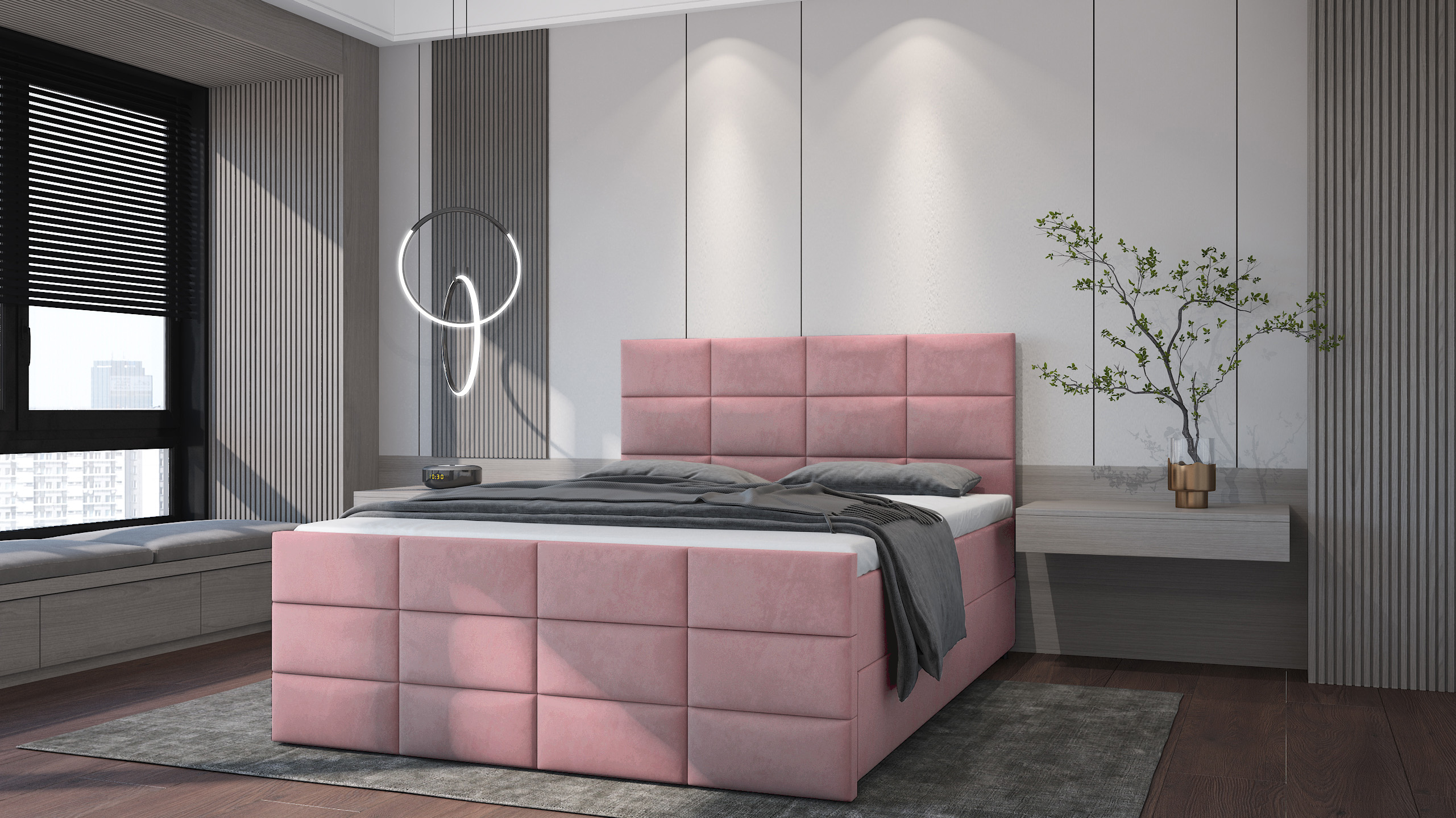 SFAB Kontinentální čalouněná postel POSITANO (140x200 cm) Látka Velutto: Velutto 14 - Růžová