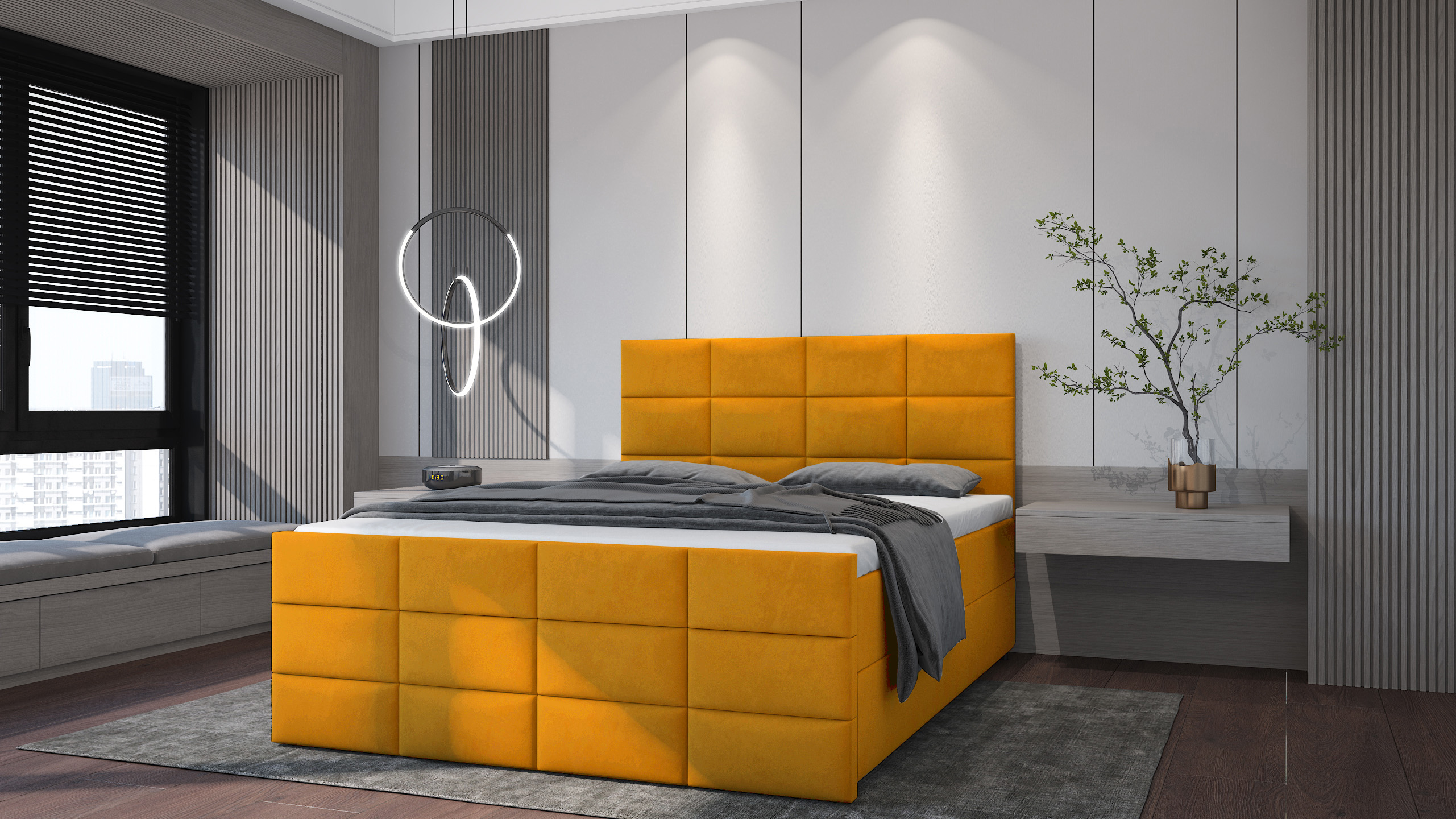 SFAB Kontinentální čalouněná postel POSITANO (160x200 cm) Látka Velutto: Velutto 08 - Hořčicová