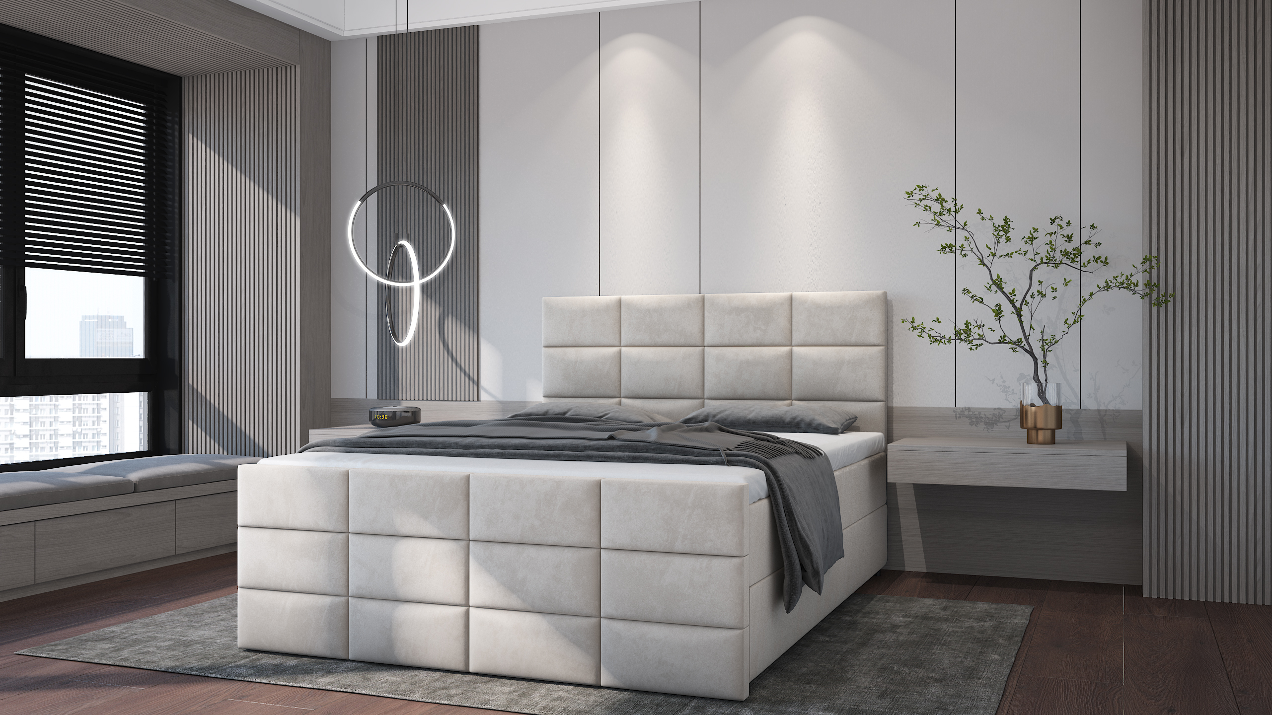 SFAB Kontinentální čalouněná postel POSITANO (180x200 cm) Látka Velutto: Velutto 02 - Béžová