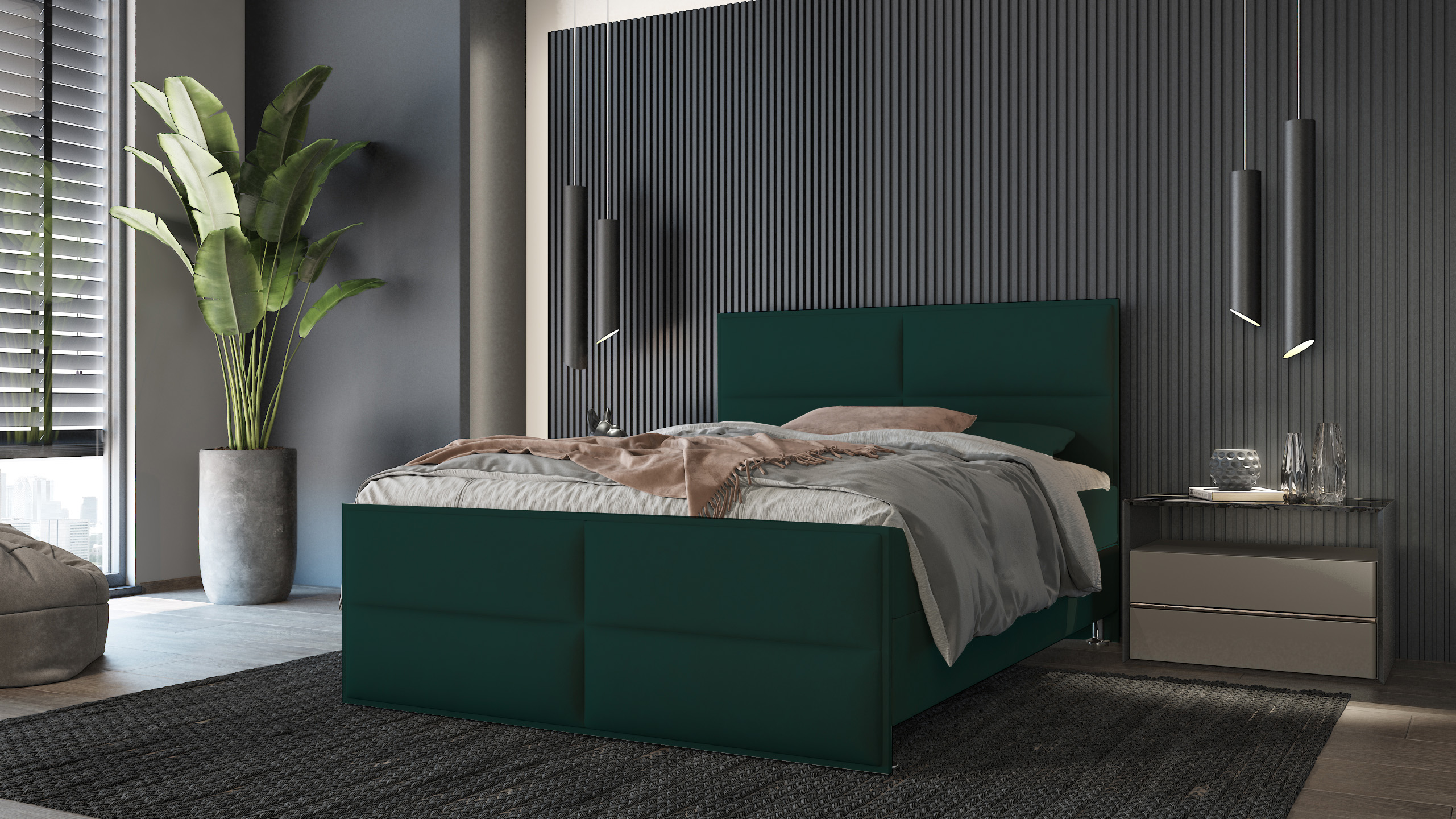 Levně SFAB Kontinentální čalouněná postel PIZA (140x200 cm) Barva látky: Zelená (Element 12)