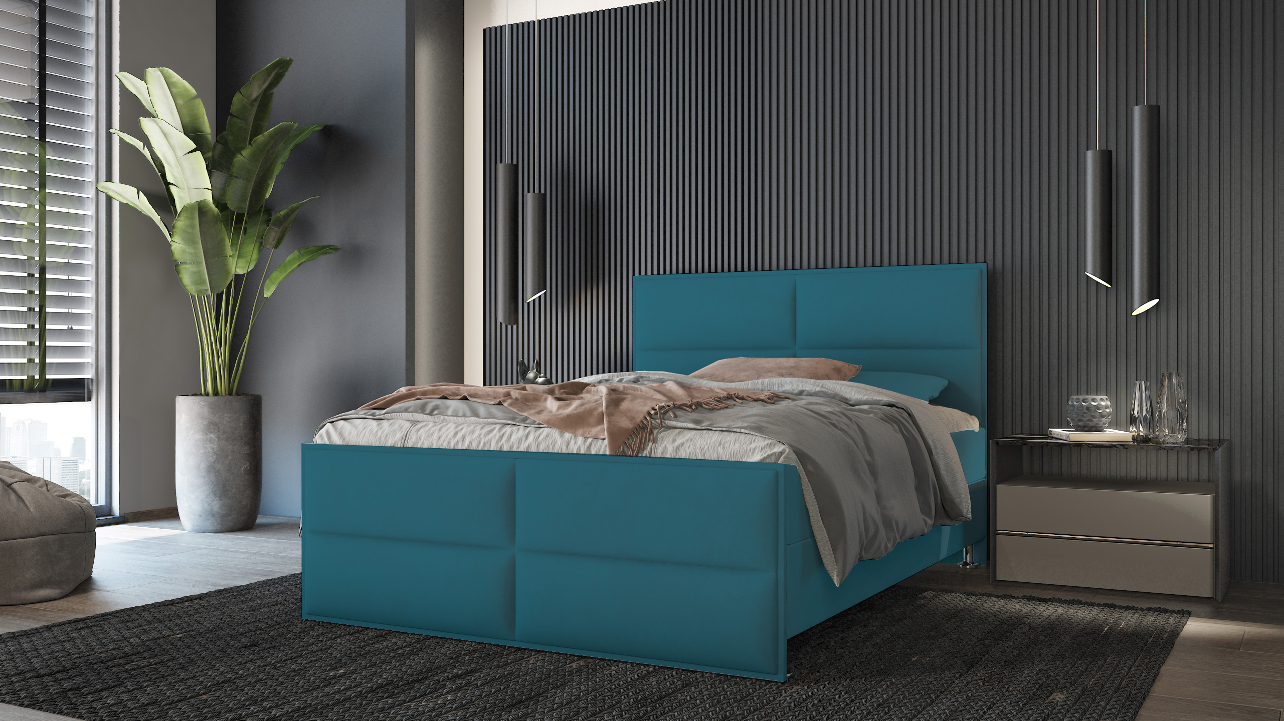 SFAB Kontinentální čalouněná postel PIZA (140x200 cm) Barva látky: Modrá (Element 14)