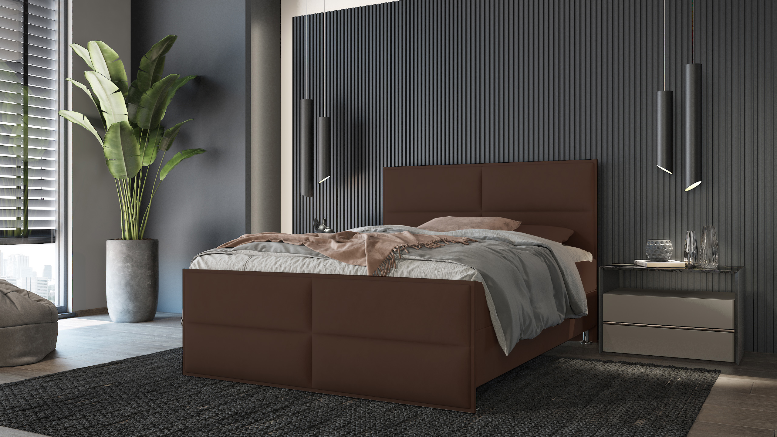 SFAB Kontinentální čalouněná postel PIZA (160x200 cm) Barva látky: ELEMENT 25 (Hnědá)