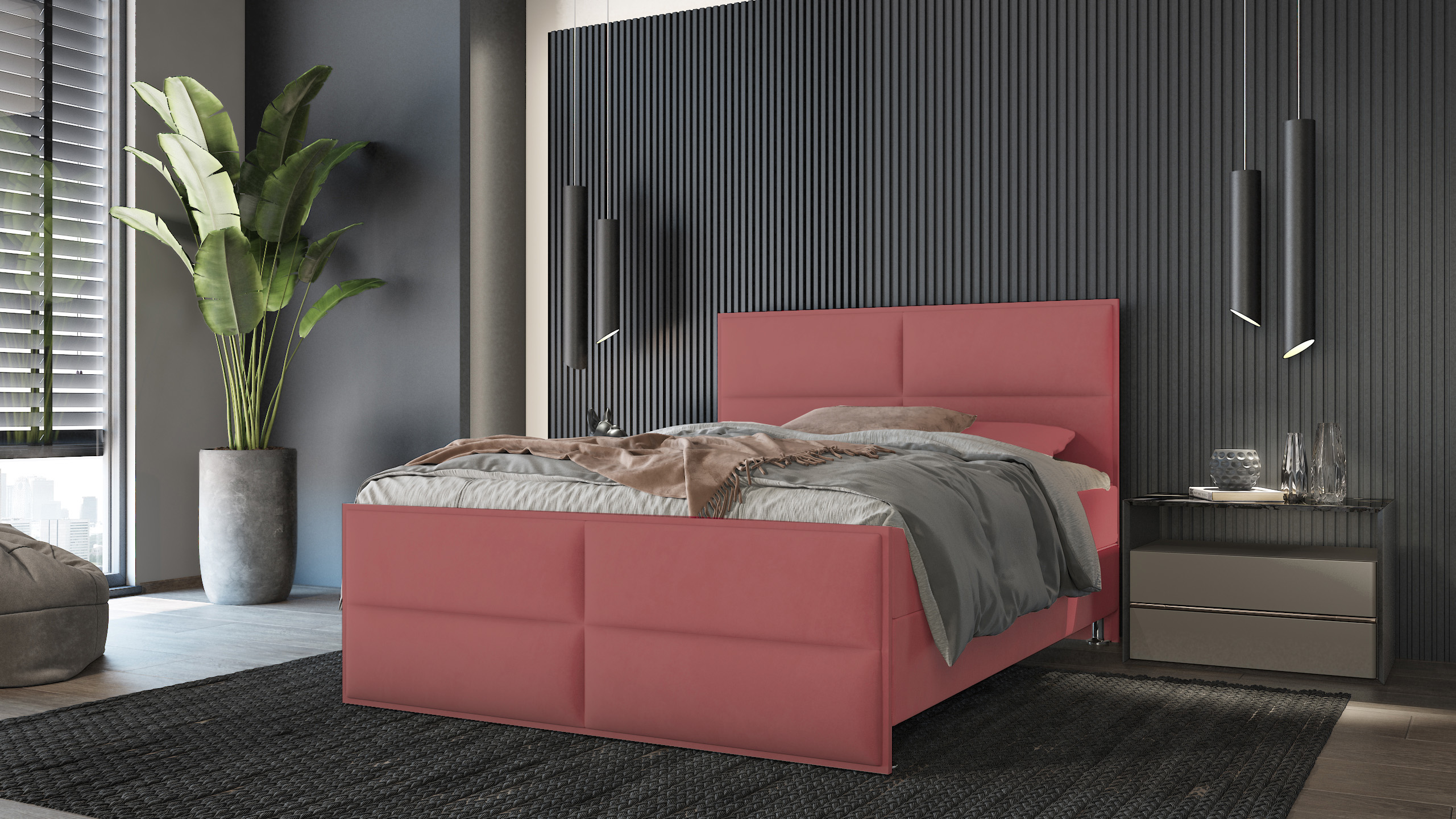 Levně SFAB Kontinentální čalouněná postel PIZA (180x200 cm) Barva látky: Růžová (Element 10)