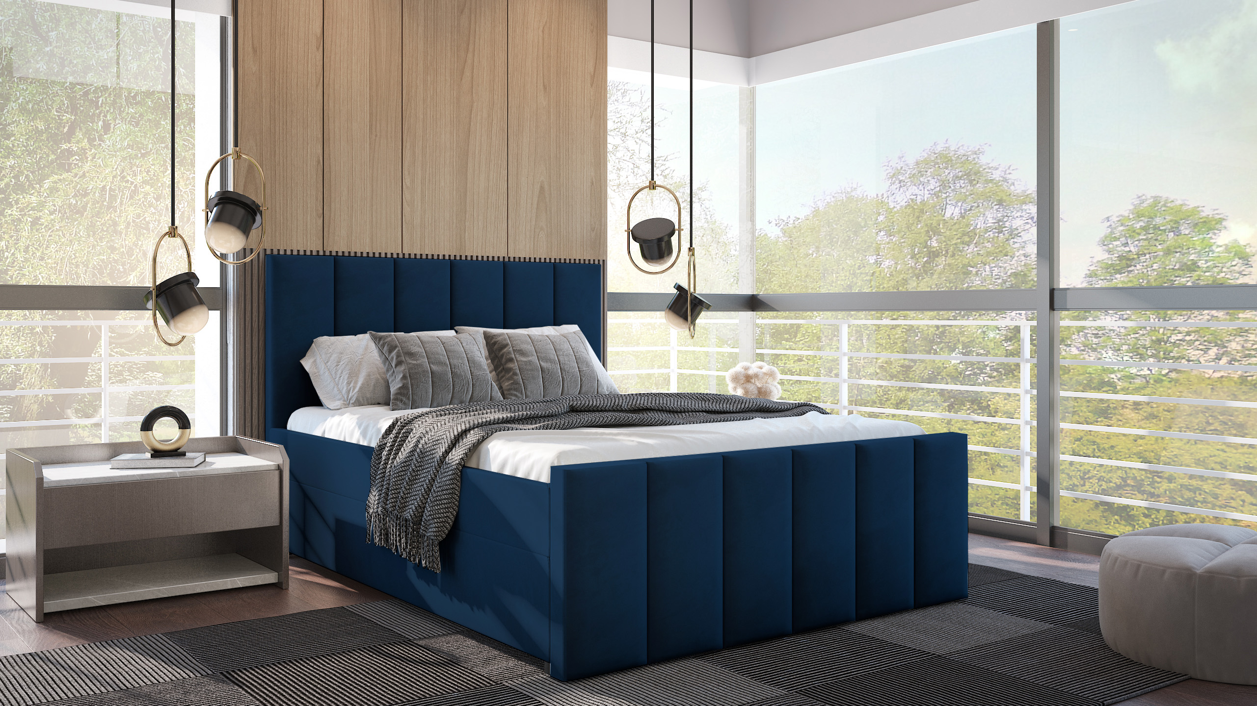 SFAB Kontinentální čalouněná postel PESCARA (140x200 cm) Látka Velutto: Velutto 11 - Modrá