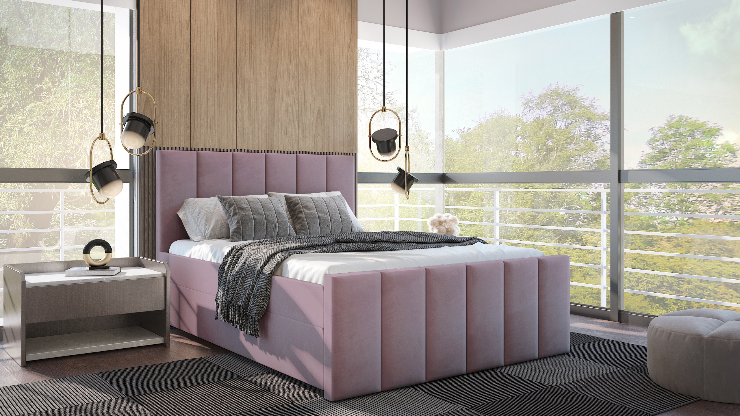 SFAB Kontinentální čalouněná postel PESCARA (140x200 cm) Látka Velutto: Velutto 14 - Růžová