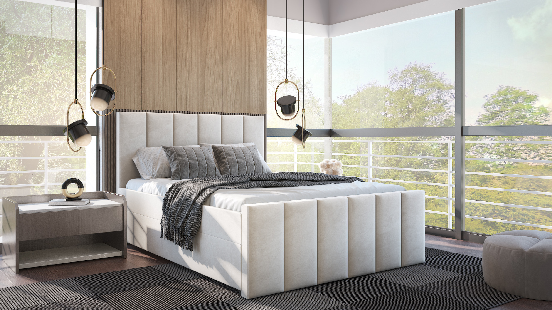 SFAB Kontinentální čalouněná postel PESCARA (140x200 cm) Látka Velutto: Velutto 02 - Béžová