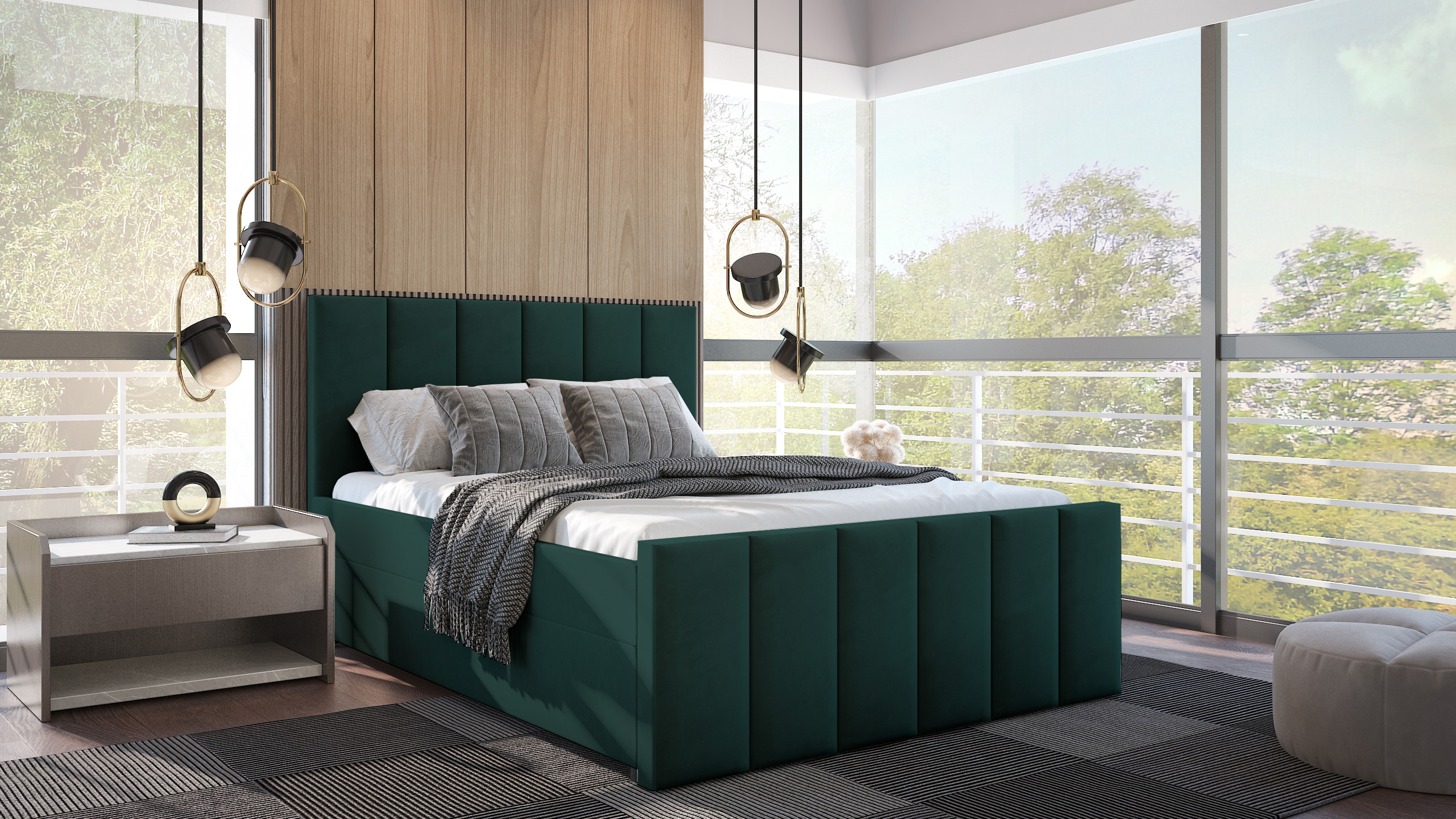 SFAB Kontinentální čalouněná postel PESCARA (160x200 cm) Látka Velutto: Velutto 10 - Zelená