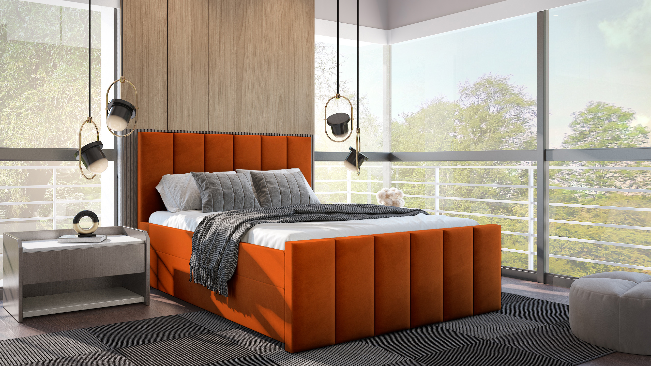 SFAB Kontinentální čalouněná postel PESCARA (160x200 cm) Látka Velutto: Velutto 33 - Skořicová