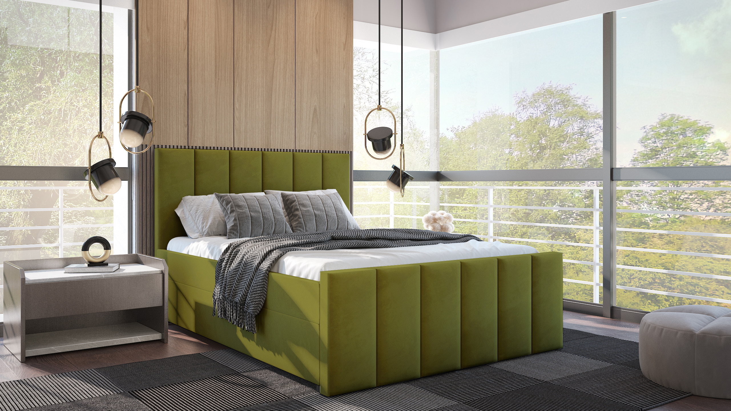 SFAB Kontinentální čalouněná postel PESCARA (160x200 cm) Látka Velutto: Velutto 09 - Olivová