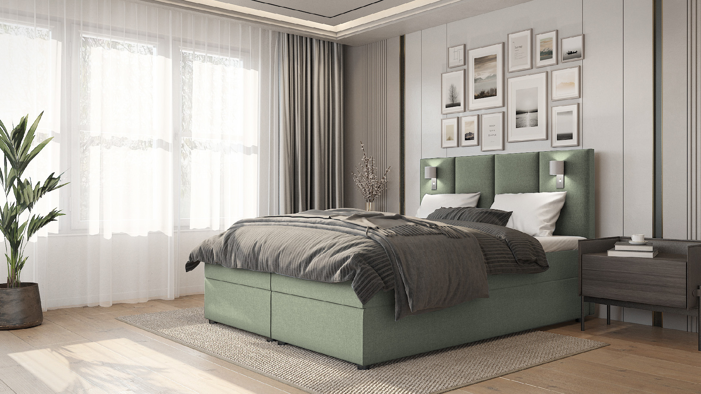 SFAB Kontinentální čalouněná postel PARMA (90x200 cm) Barva látky: Zelená (Inari 34)