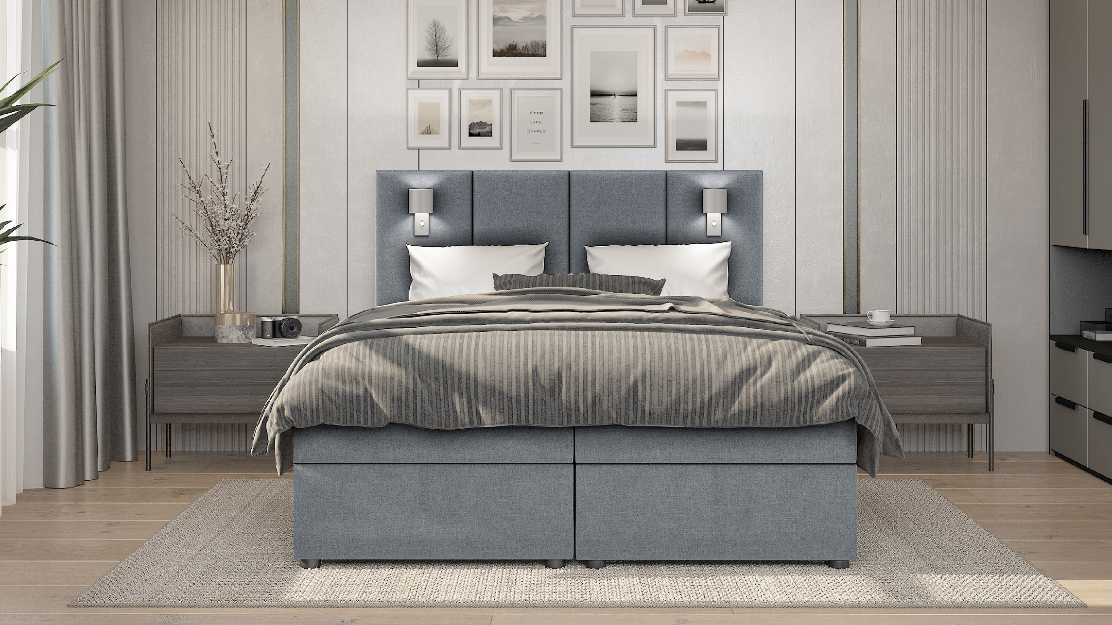 SFAB Kontinentální čalouněná postel PARMA (90x200 cm) Barva látky: Světlá šedá (Inari 91)
