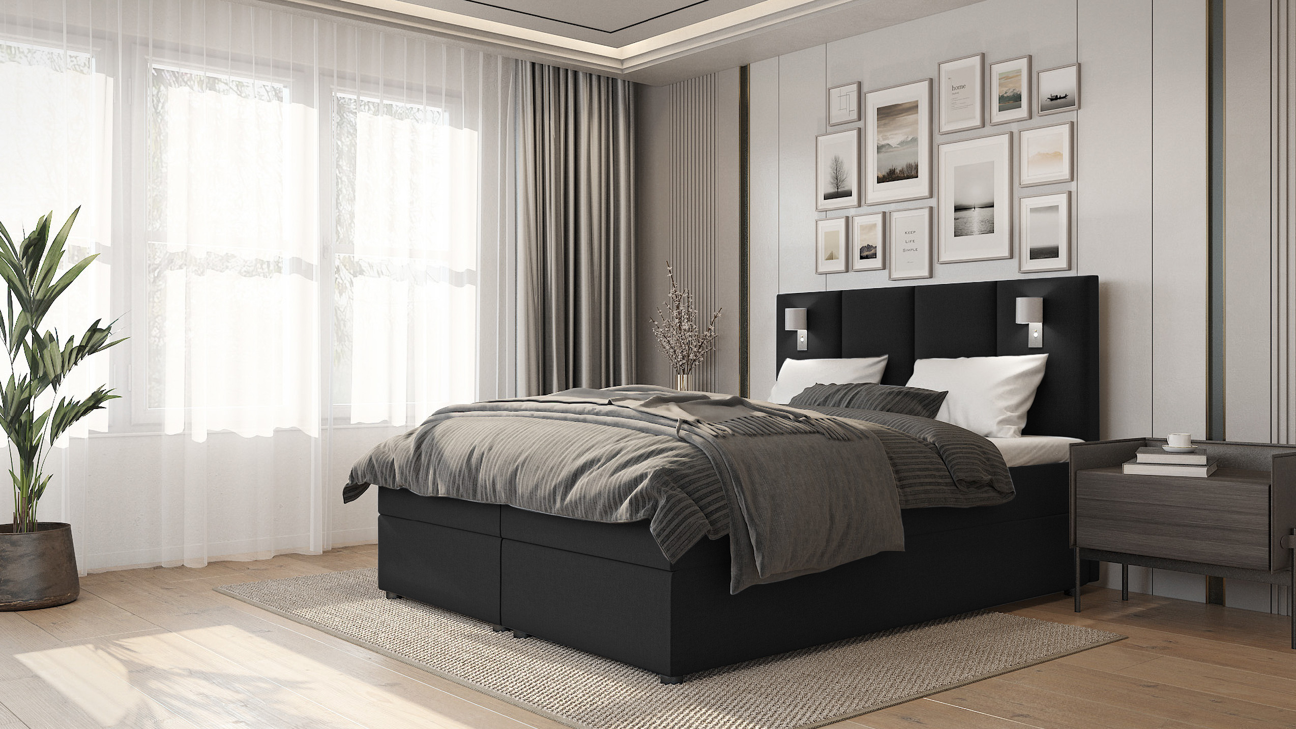 SFAB Kontinentální čalouněná postel PARMA (140x200 cm) Barva látky: Černá (Inari 100)